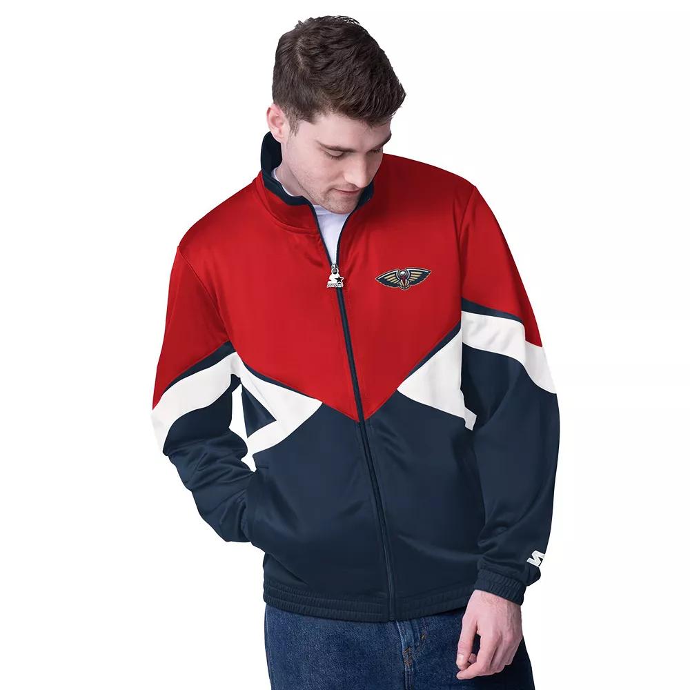 Men's Starter Red/Navy New Orleans Pelicans Rush Applique Full-Zip Track Jacket,  Product Image