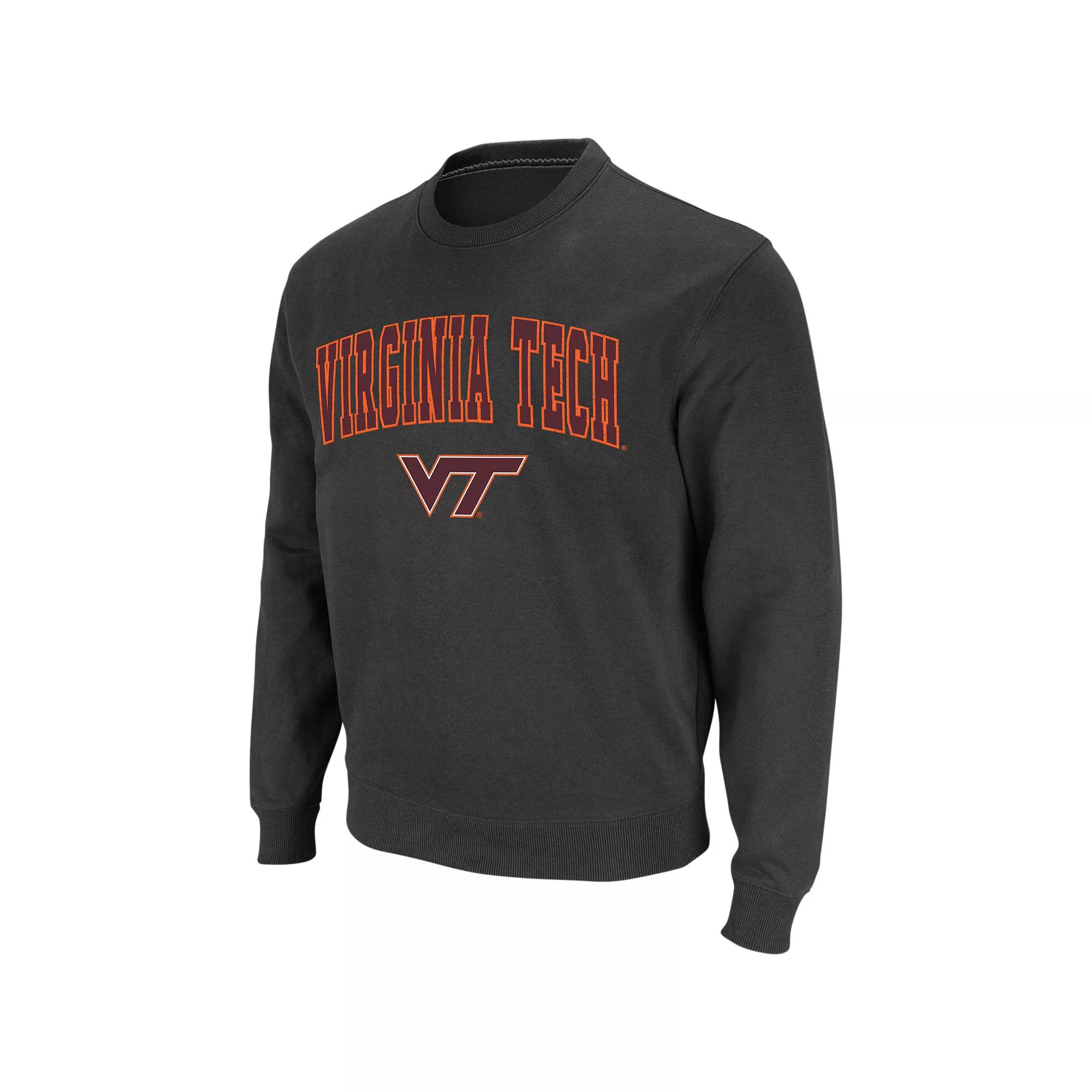 Men's Colosseum Heather Gray Virginia Tech Hokies Arch & Logo Crew Neck Sweatshirt,  Product Image