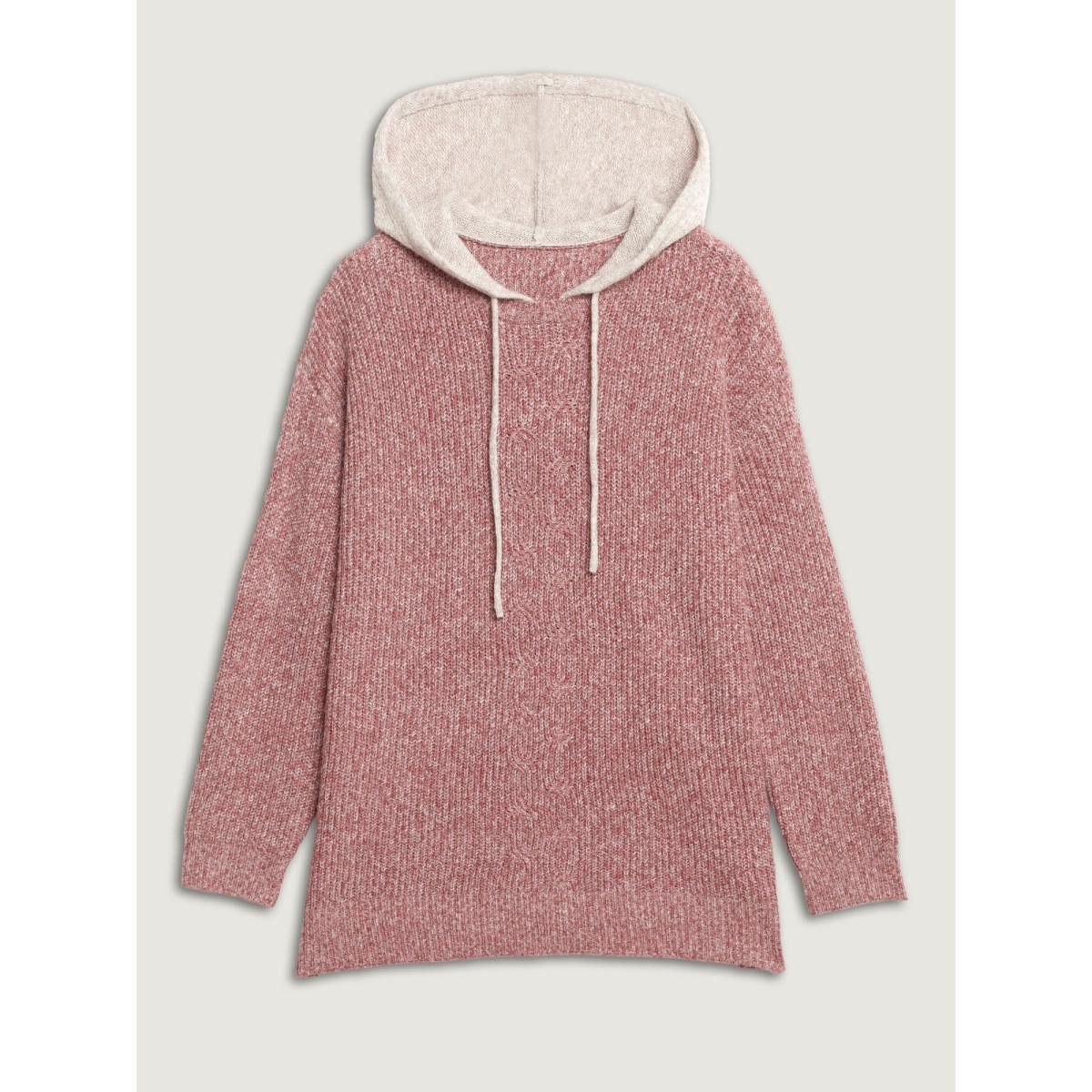 Plus Size Textured Hooded Color Contrast Pullover Rouge Women Leisure Loose Long Sleeve Hooded Casual Pullovers BloomChic 26/4X Product Image