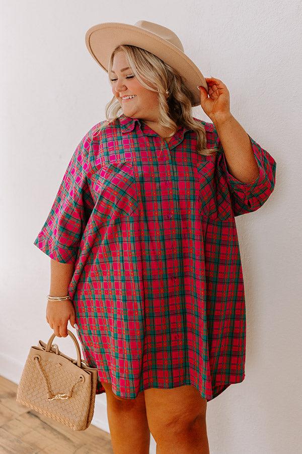 Cider Sippin' Oversized Plaid Mini Dress in Pink Curves Product Image