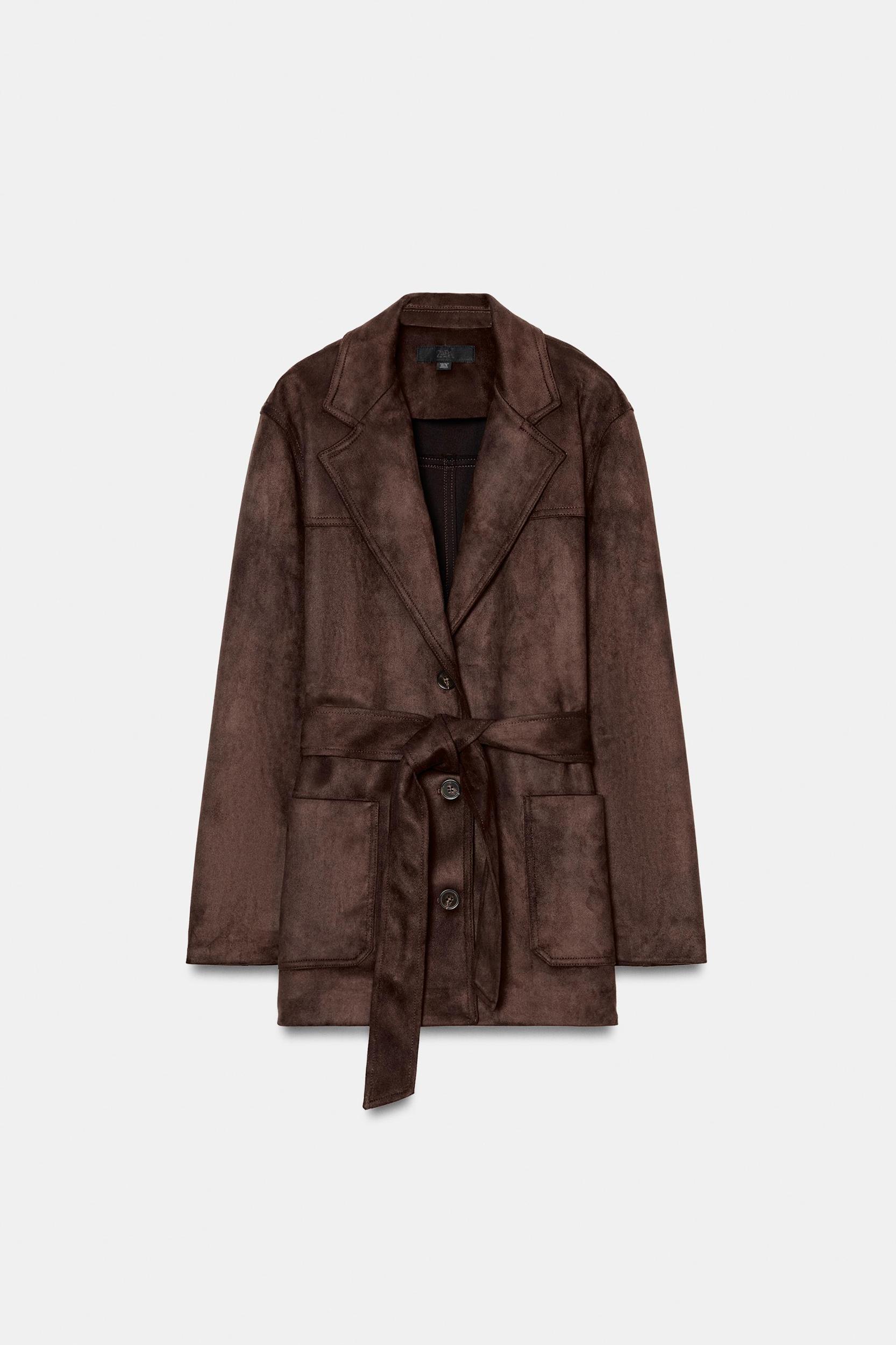 FAUX SUEDE BELTED JACKET Product Image