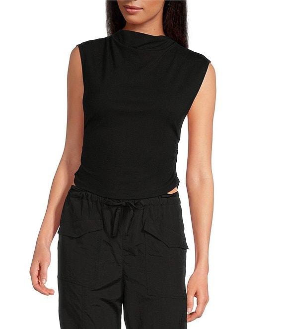 Gianni Bini Knit Mock Neck Cap Sleeve Crop Top Product Image