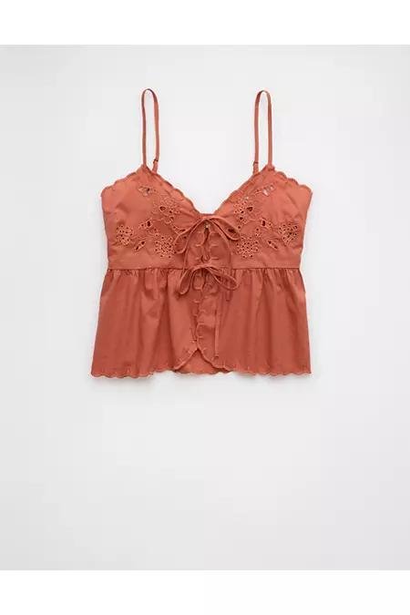 AE Tie Front Embroidered Tank Top Women's Product Image