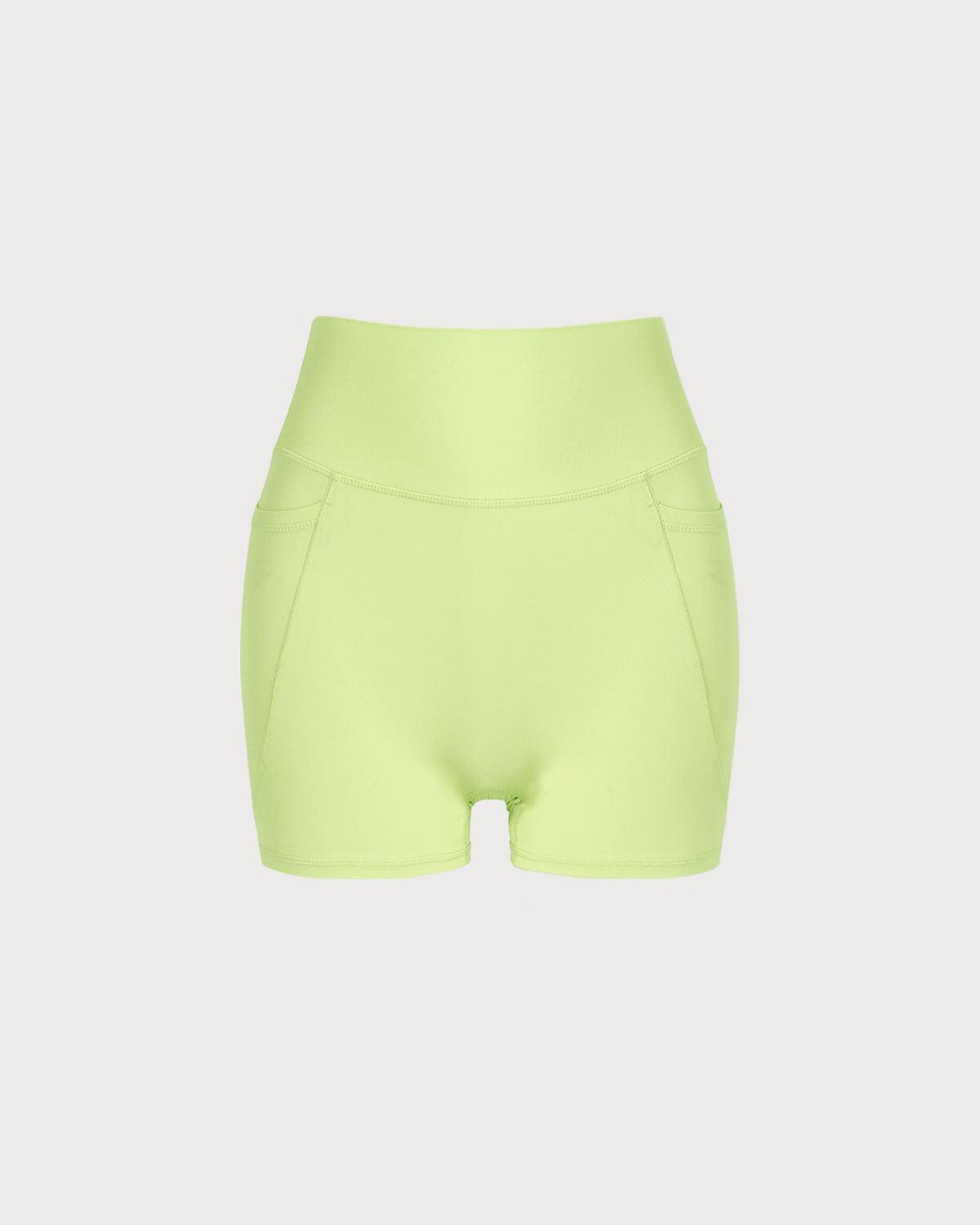 Green Pocket High Waisted Yoga Shorts Product Image