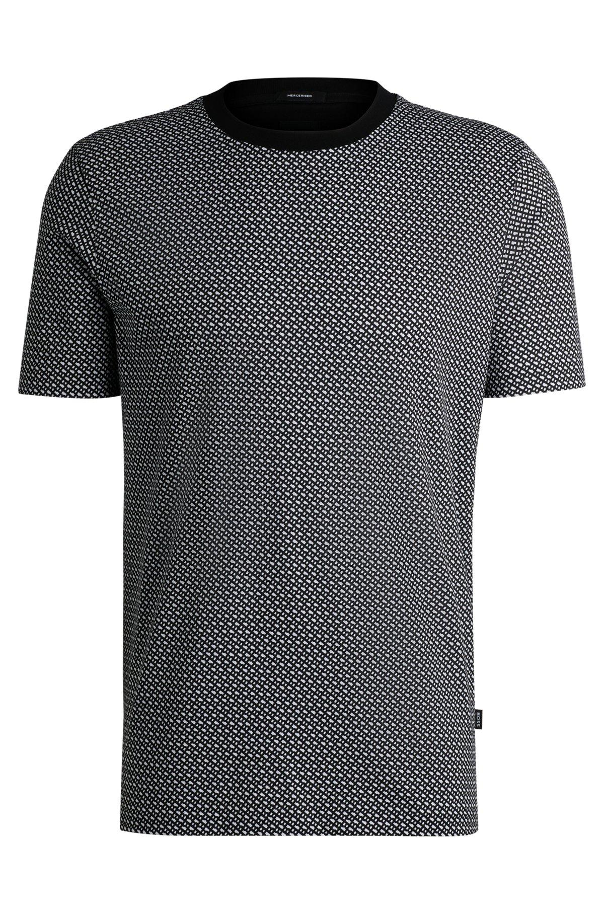 BOSS - Mercerized-cotton T-shirt with two-tone monogram print - Black Product Image