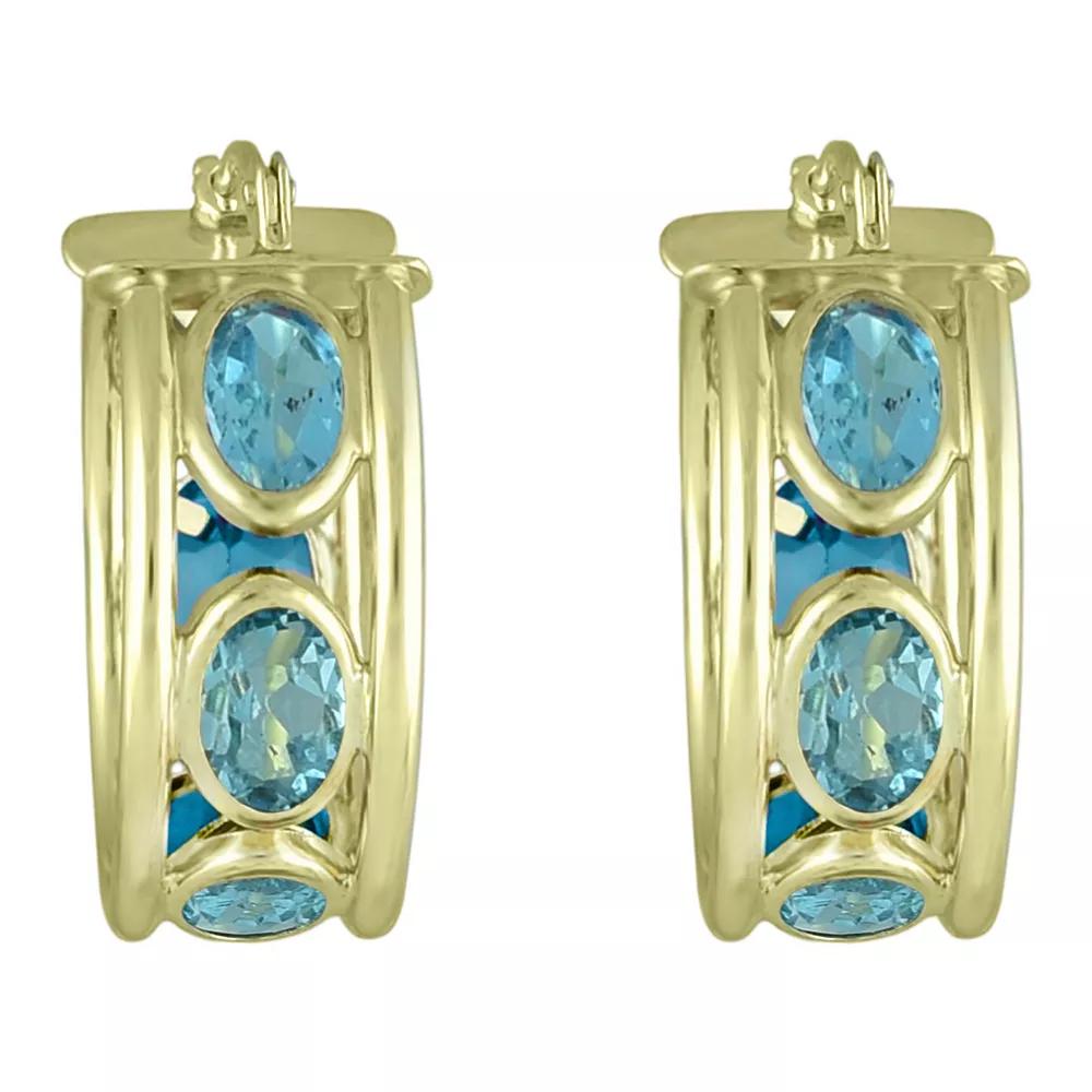 10k Gold Blue Topaz Huggie Hoop Earrings, Women's Product Image