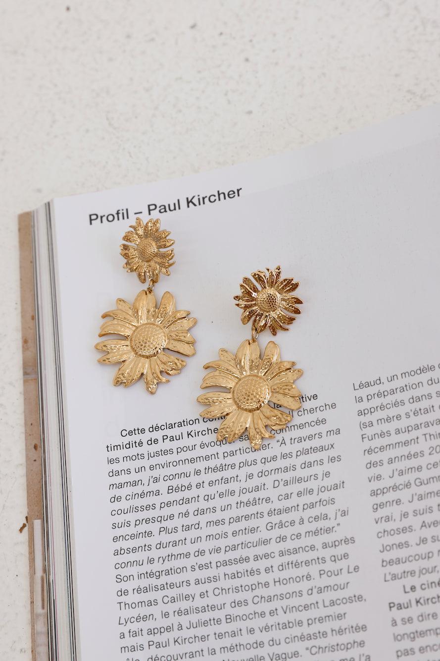 18k Gold Plated Sunflower Haven Earrings Gold Product Image