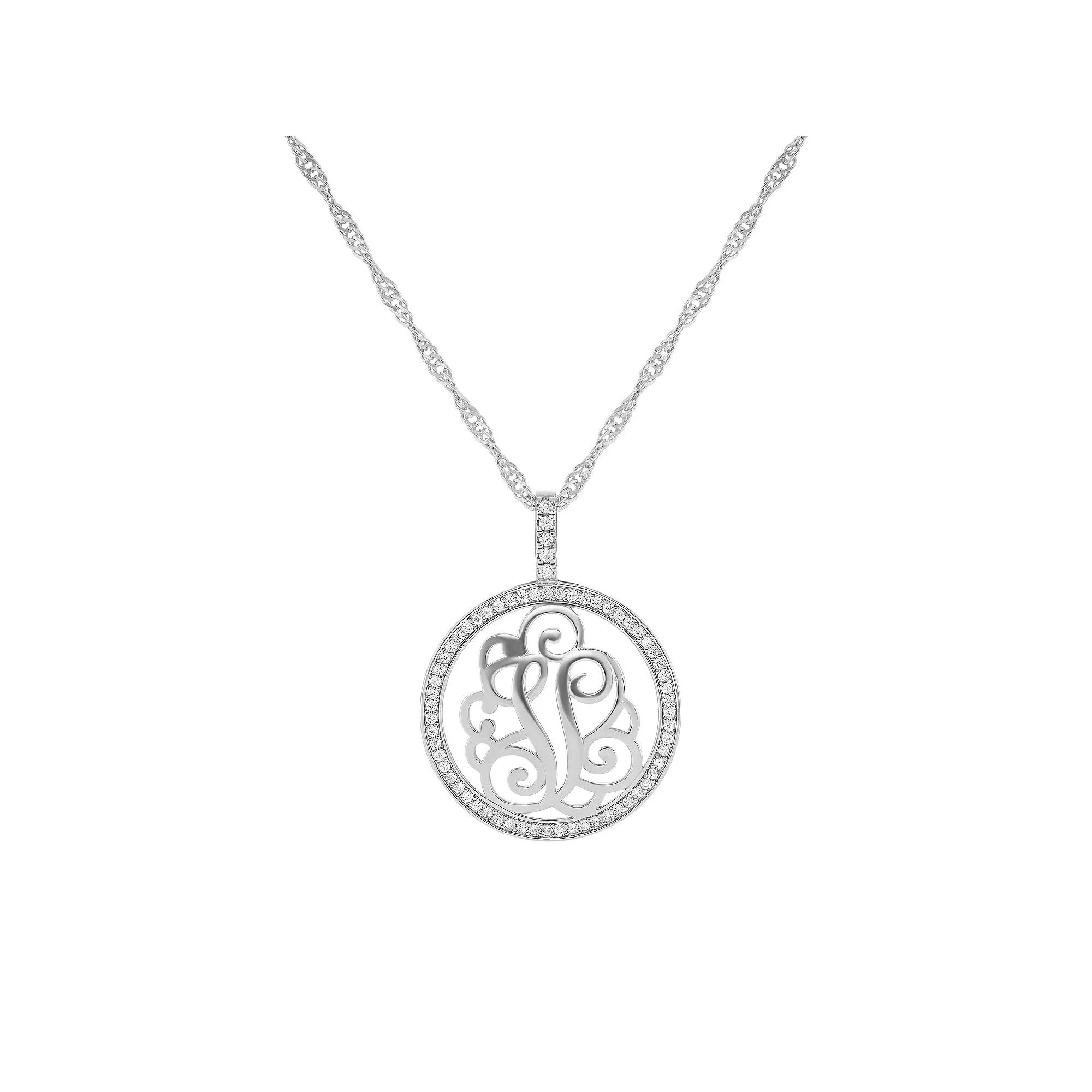 PRIMROSE Cubic Zirconia Initial Coin Pendant Necklace, Women's, Size: 18-20" ADJ, Silver Tone V Product Image