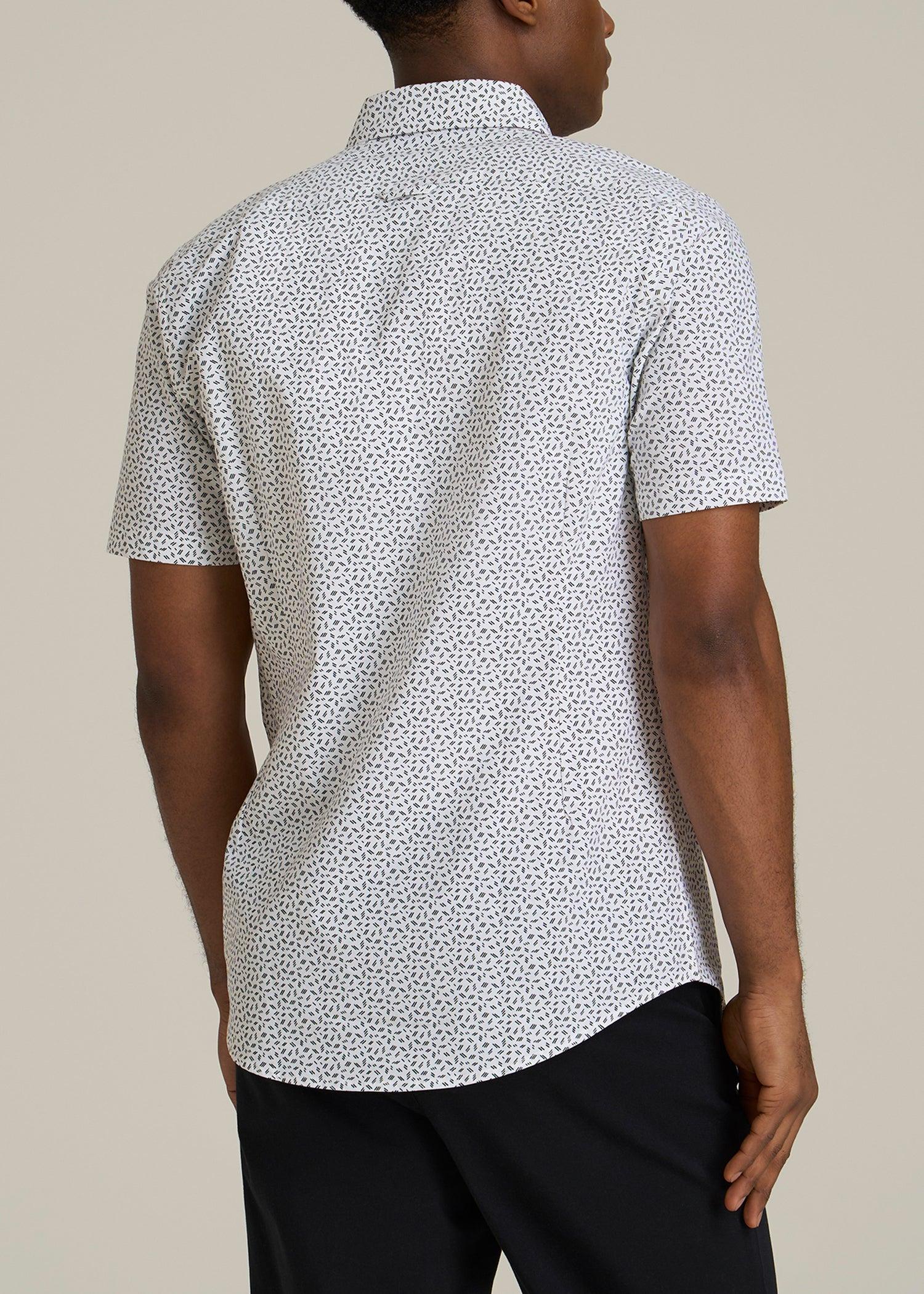 Short Sleeve Shirt for Tall Men in Black and White Geometric Male Product Image
