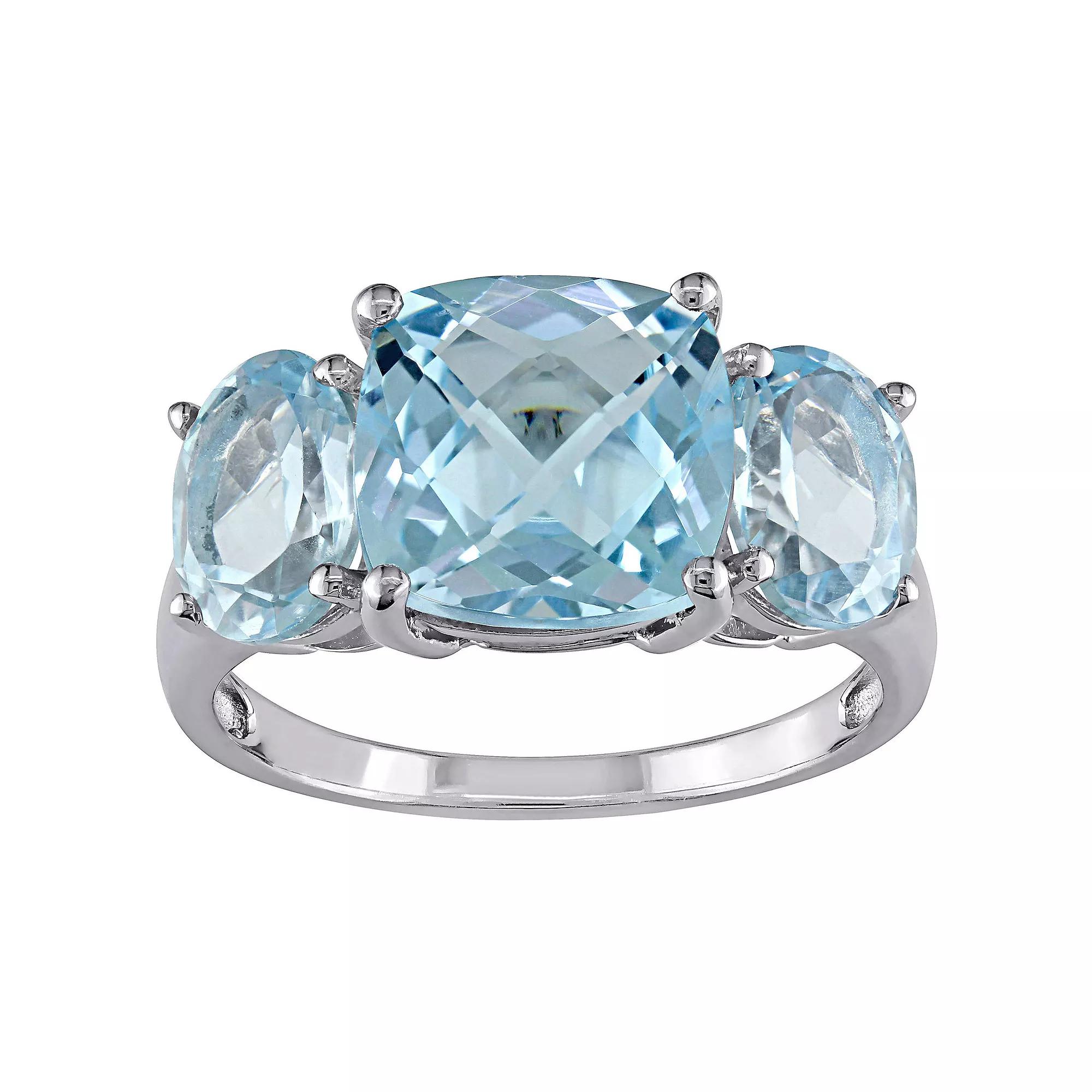 Stella Grace Sterling Silver Cushion-Cut Sky Blue Topaz 3-Stone Ring, Women's, Size: 10 Product Image