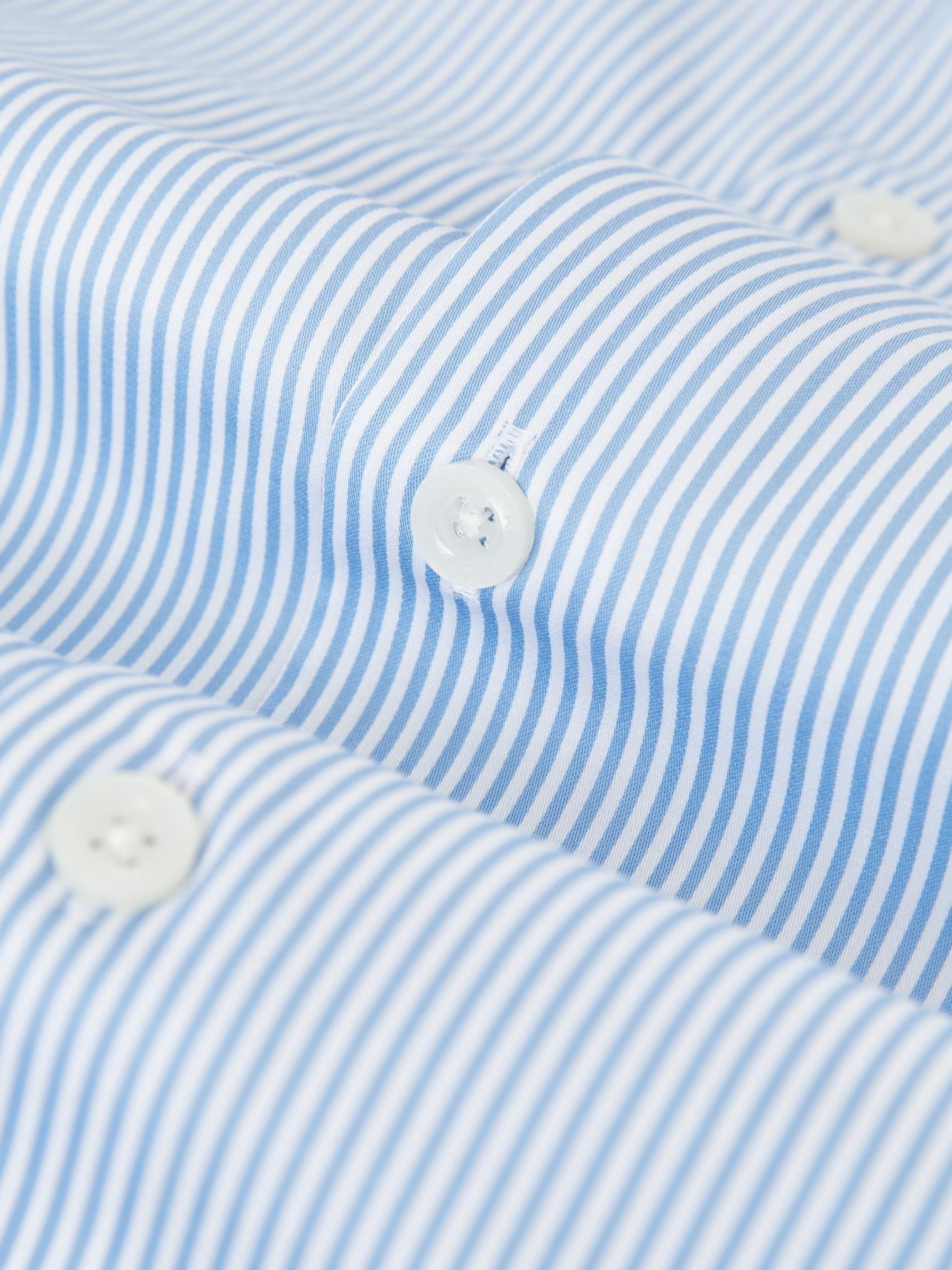 Slim Fit Cotton-Satin Cutaway-Collar Shirt in Blue Stripe Product Image