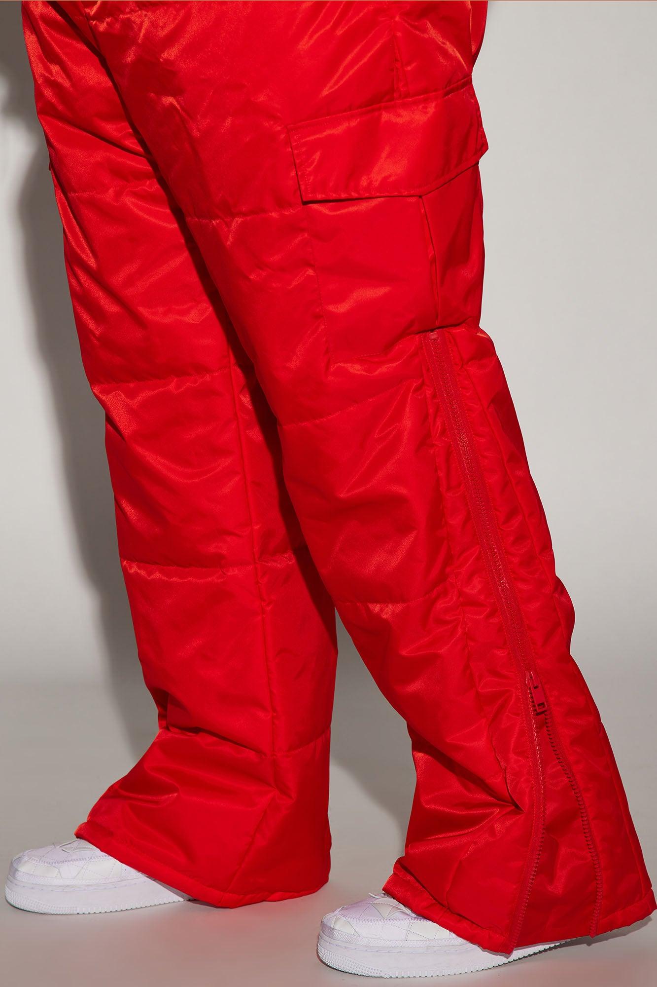 Ride With Me Baggy Padded Nylon Pants - Red Product Image