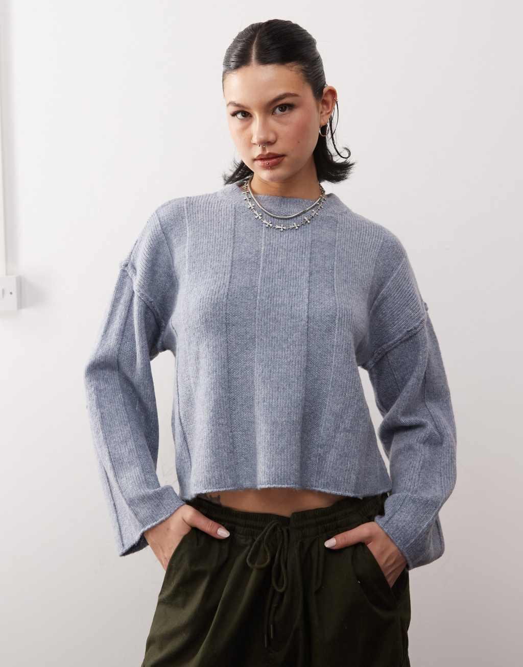Noisy May textured knit sweater in gray blue Product Image
