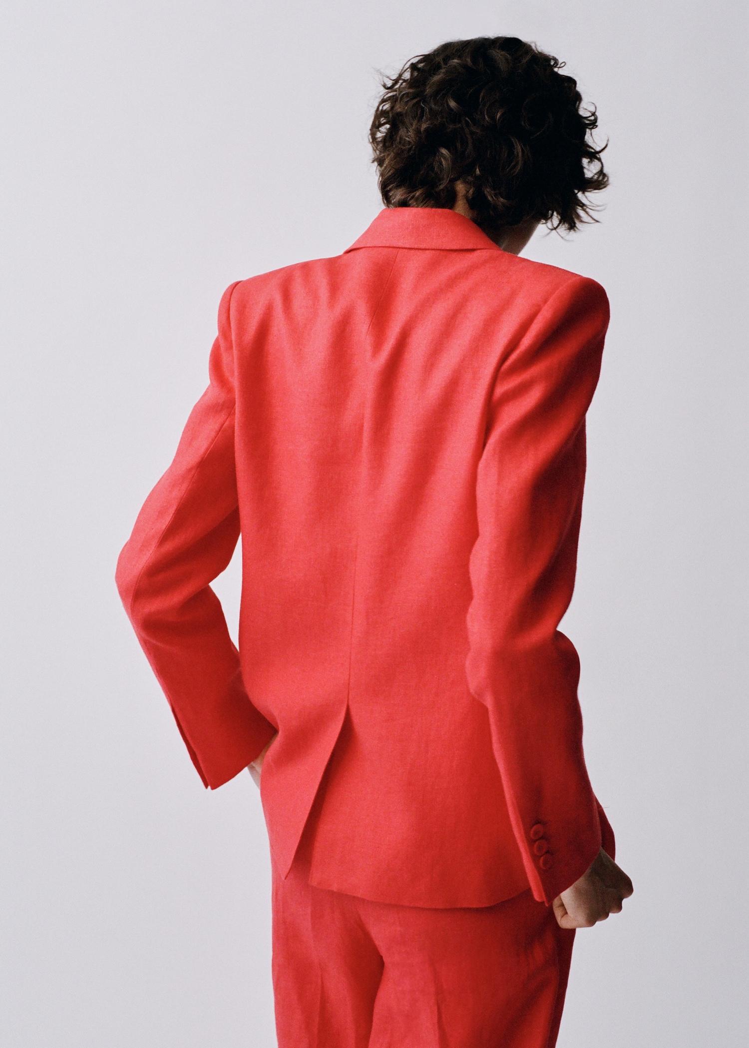 Double-breasted linen suit blazer - Women | MANGO USA Product Image