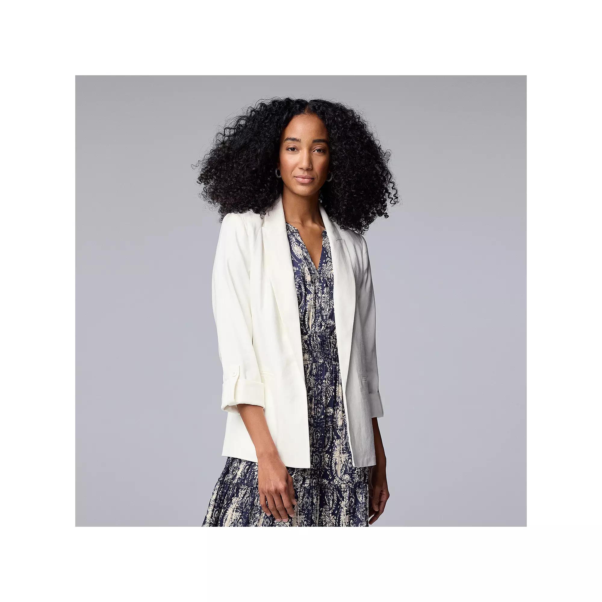Women's Simply Vera Vera Wang Linen Roll Tab Blazer, Size: Medium, White Knight Product Image