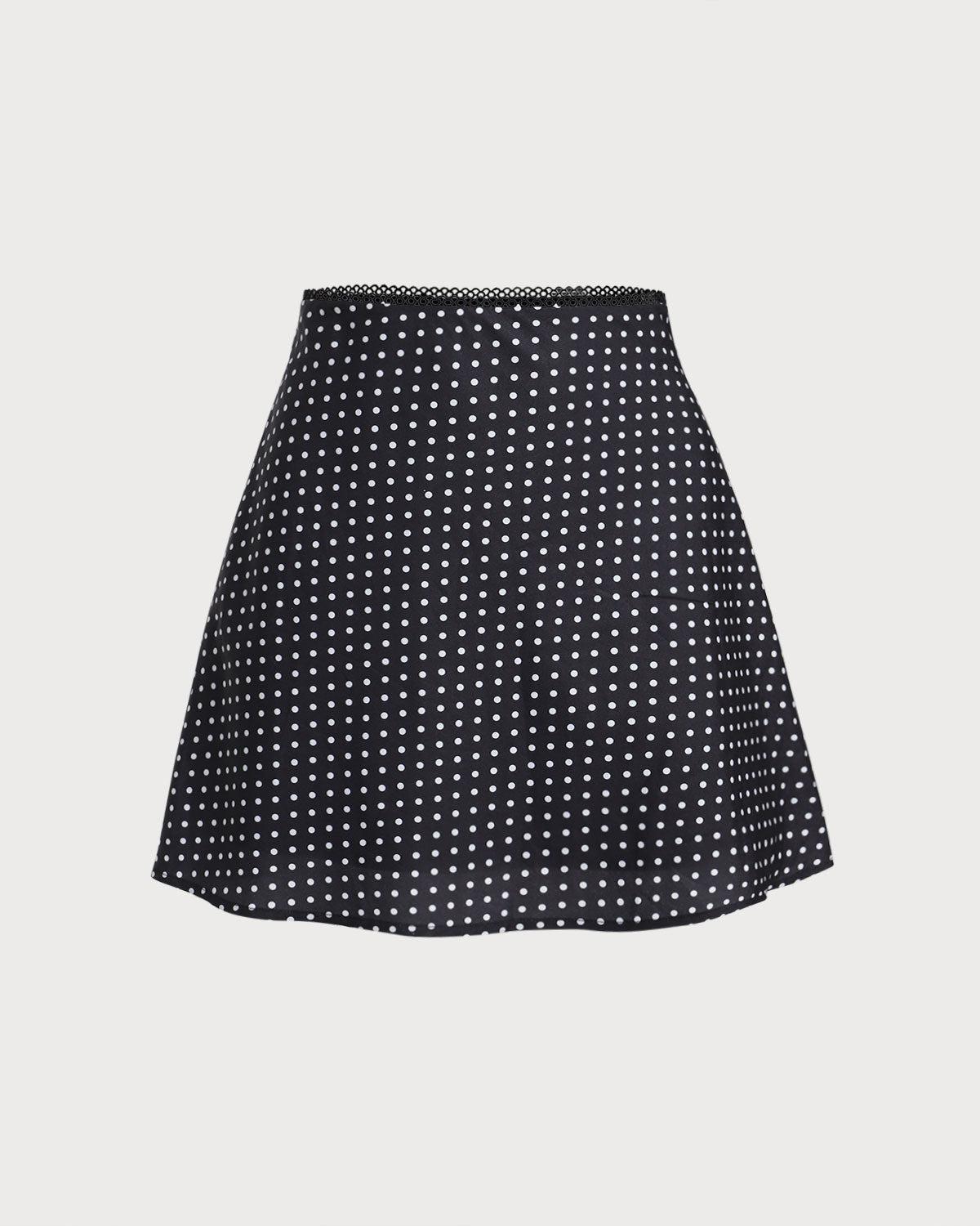 Black Polka Dot A-Line Mini Skirt Product Image