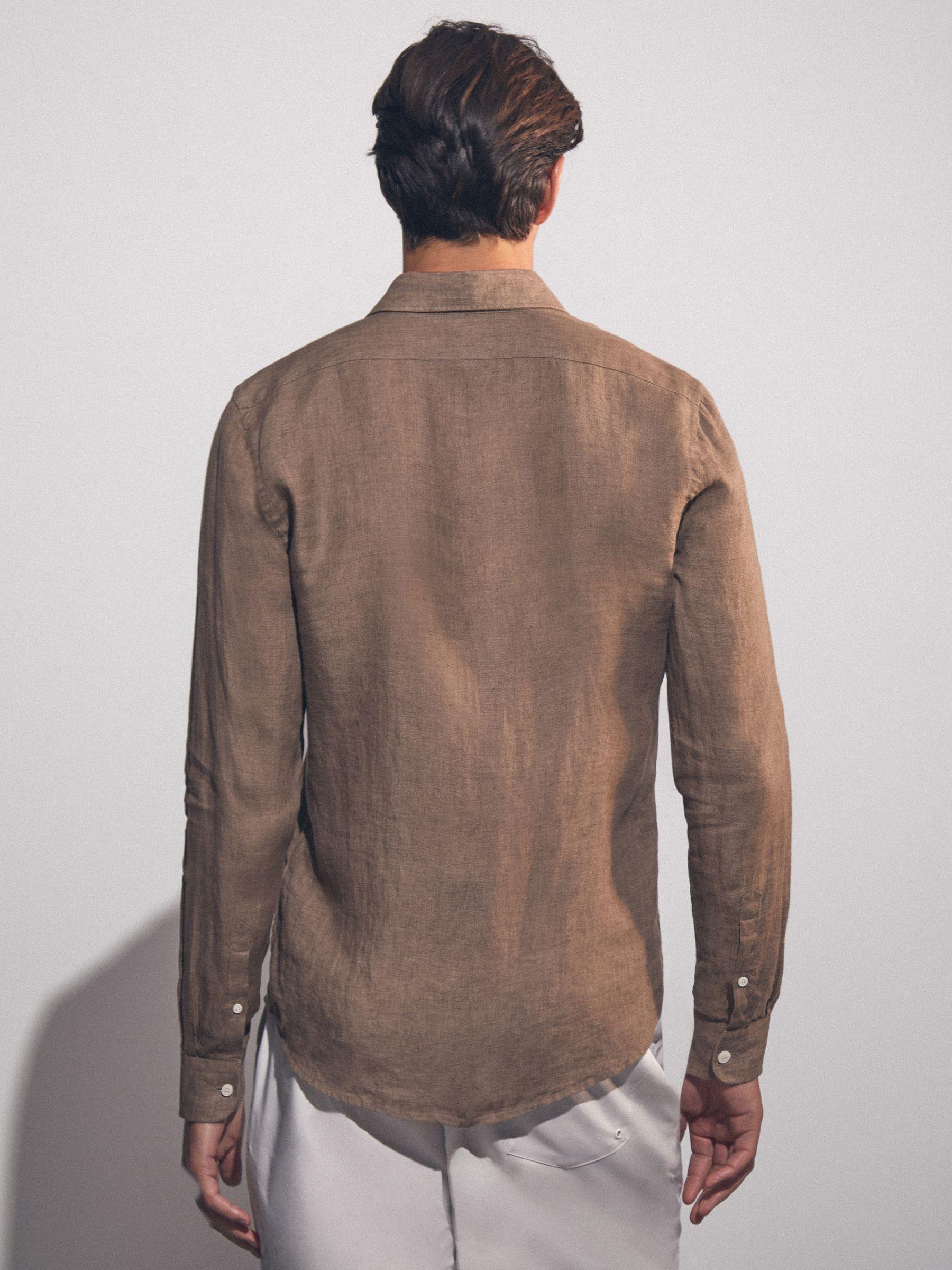 Linen Button-Through Shirt in Light Taupe Brown Product Image