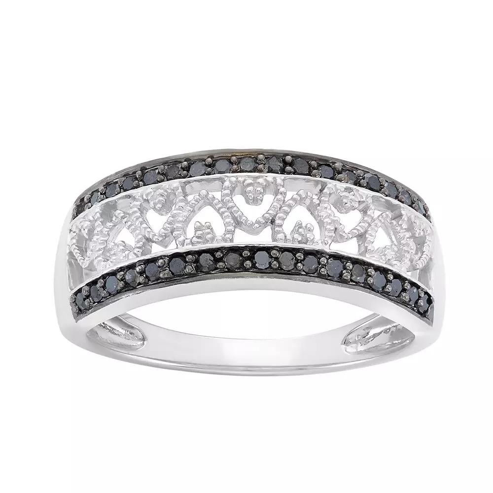 HDI 1/4 Carat T.W. Black & White Diamond Sterling Silver Heart Ring, Women's,  Product Image