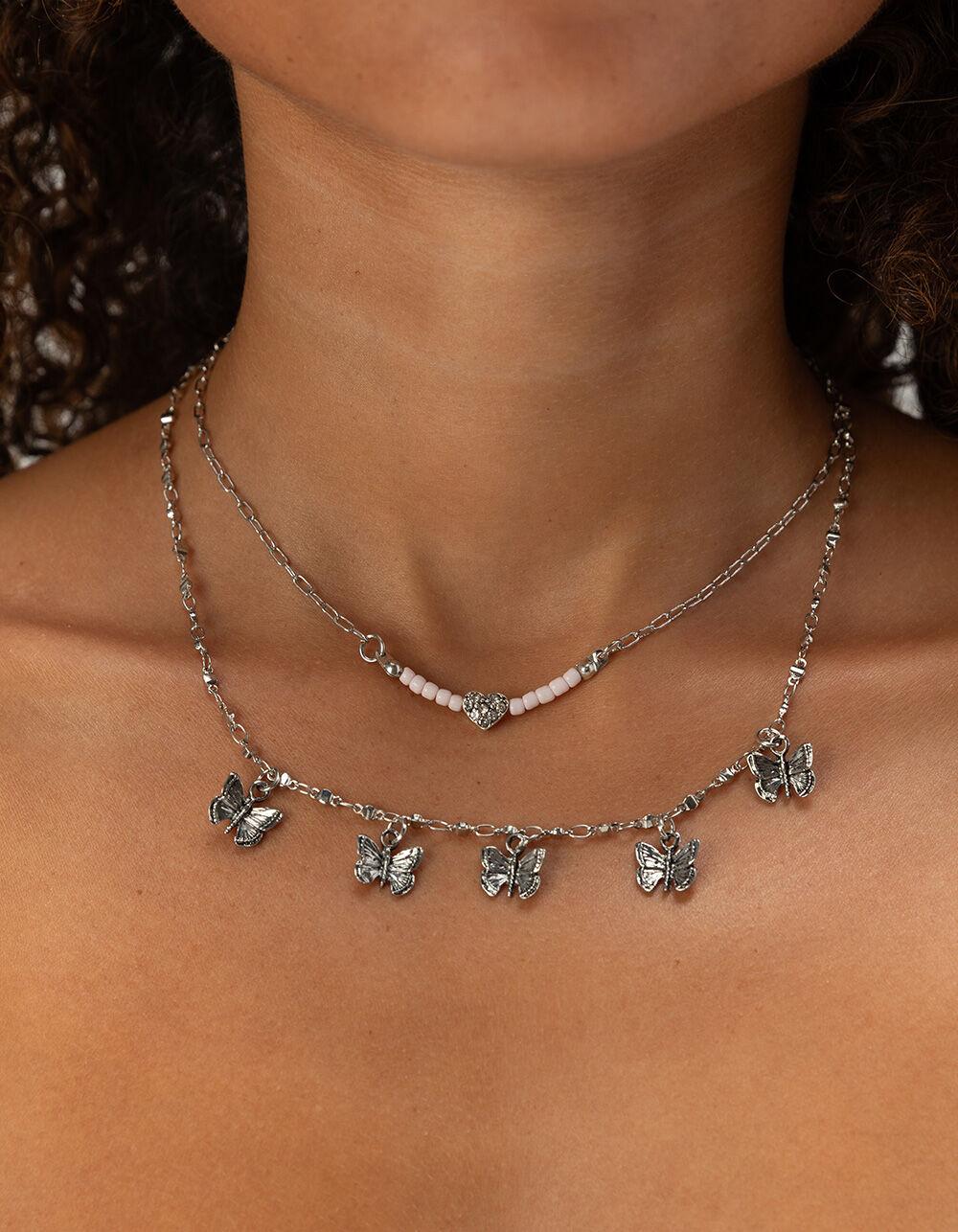 FULL TILT Layered Butterfly Necklace - SILVER Product Image