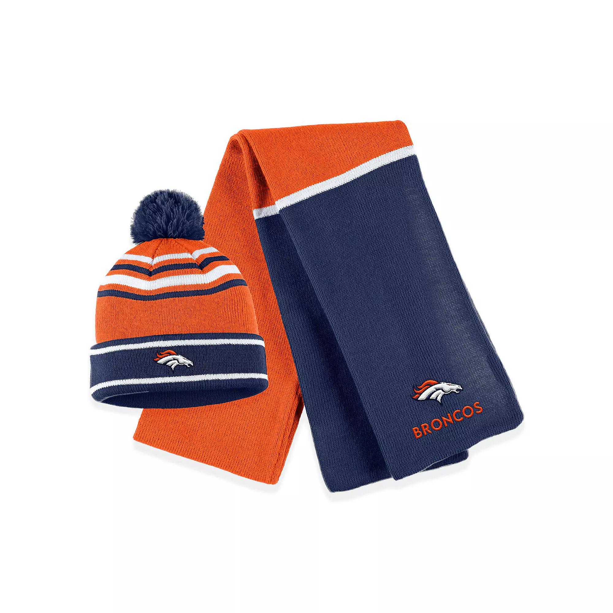 Women's WEAR by Erin Andrews Orange Denver Broncos Colorblock Cuffed Knit Hat with Pom and Scarf Set Product Image