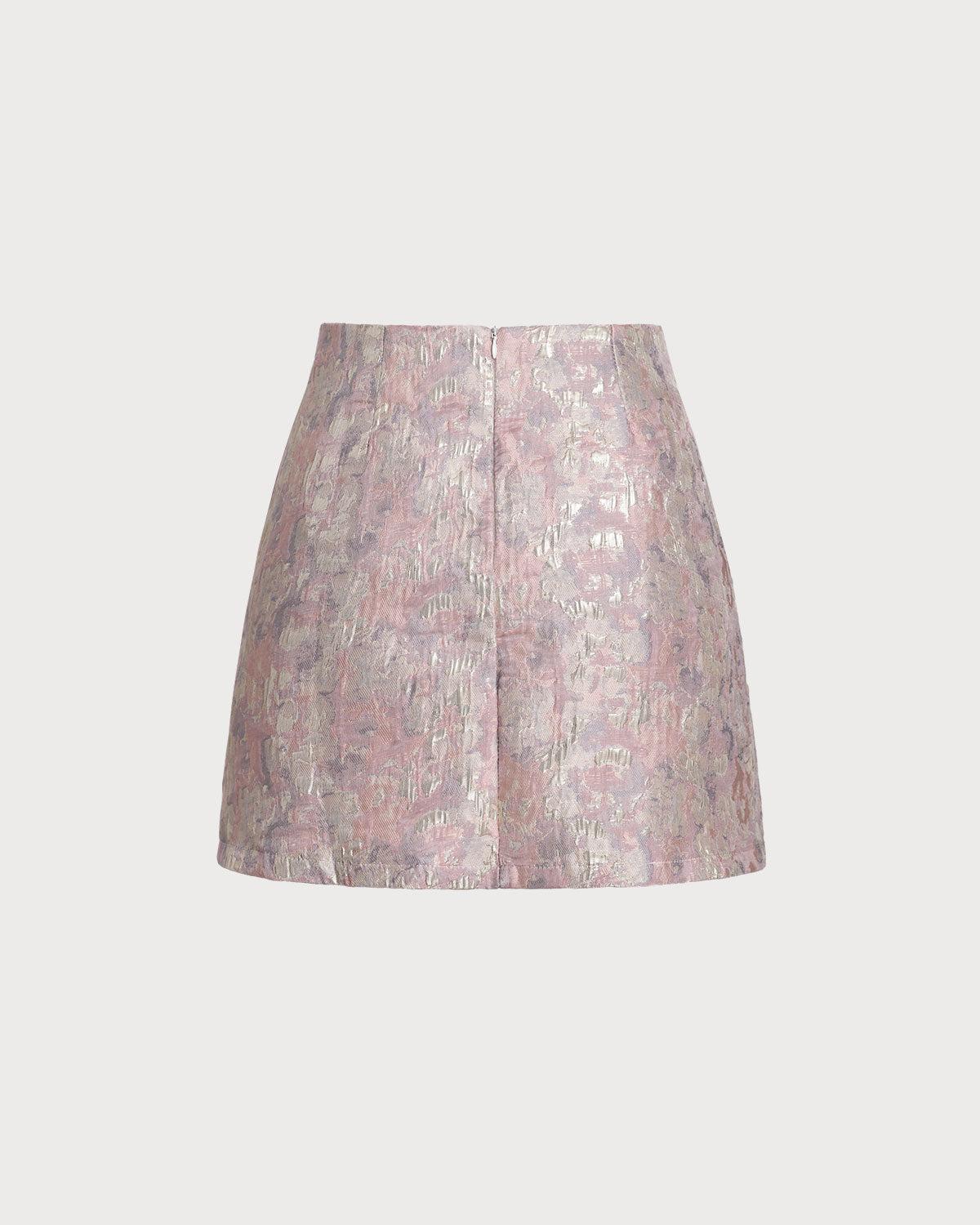 Pink Floral Textured A-Line Mini Skirt Product Image