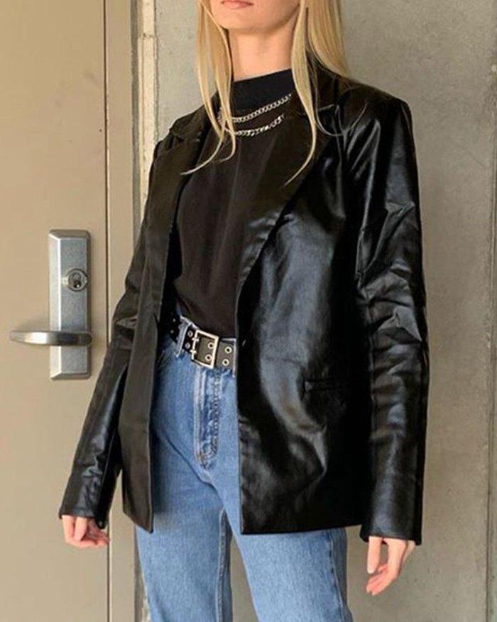 PU Leather Casual Blazer Jacket Product Image