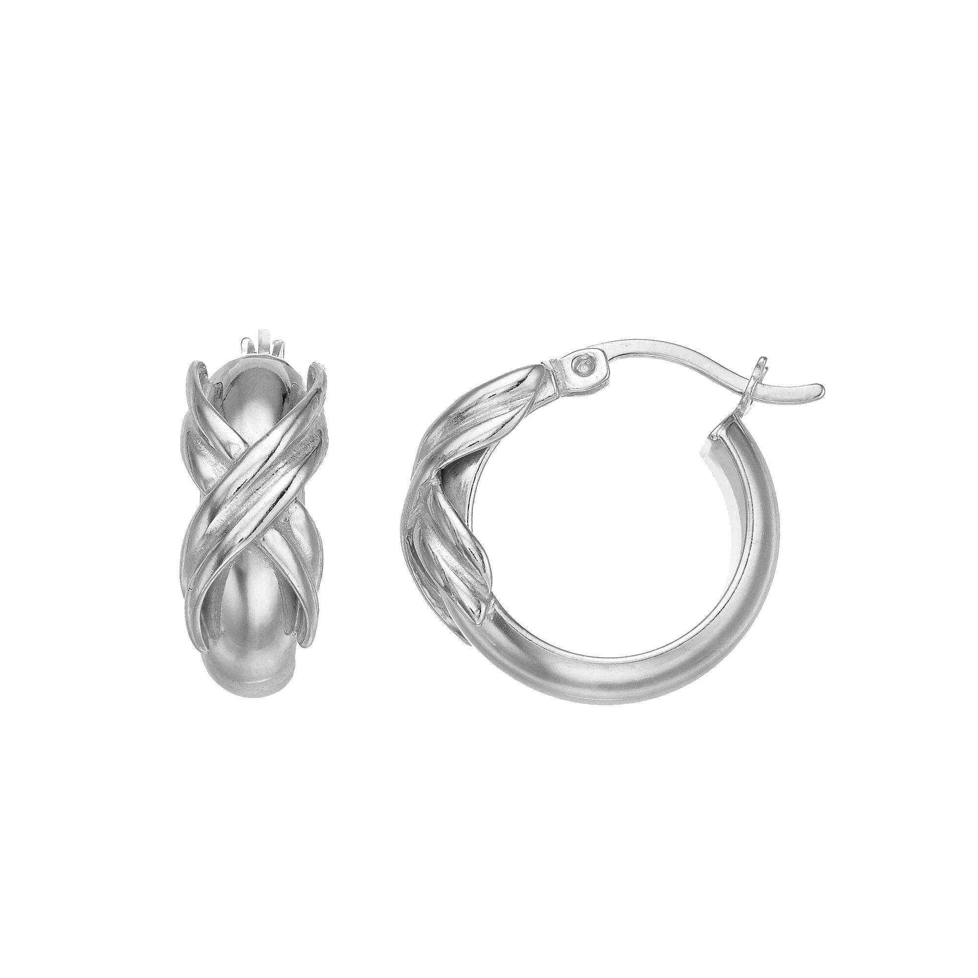 Sterling Silver Polished "X" Hoop Earrings, Women's Product Image