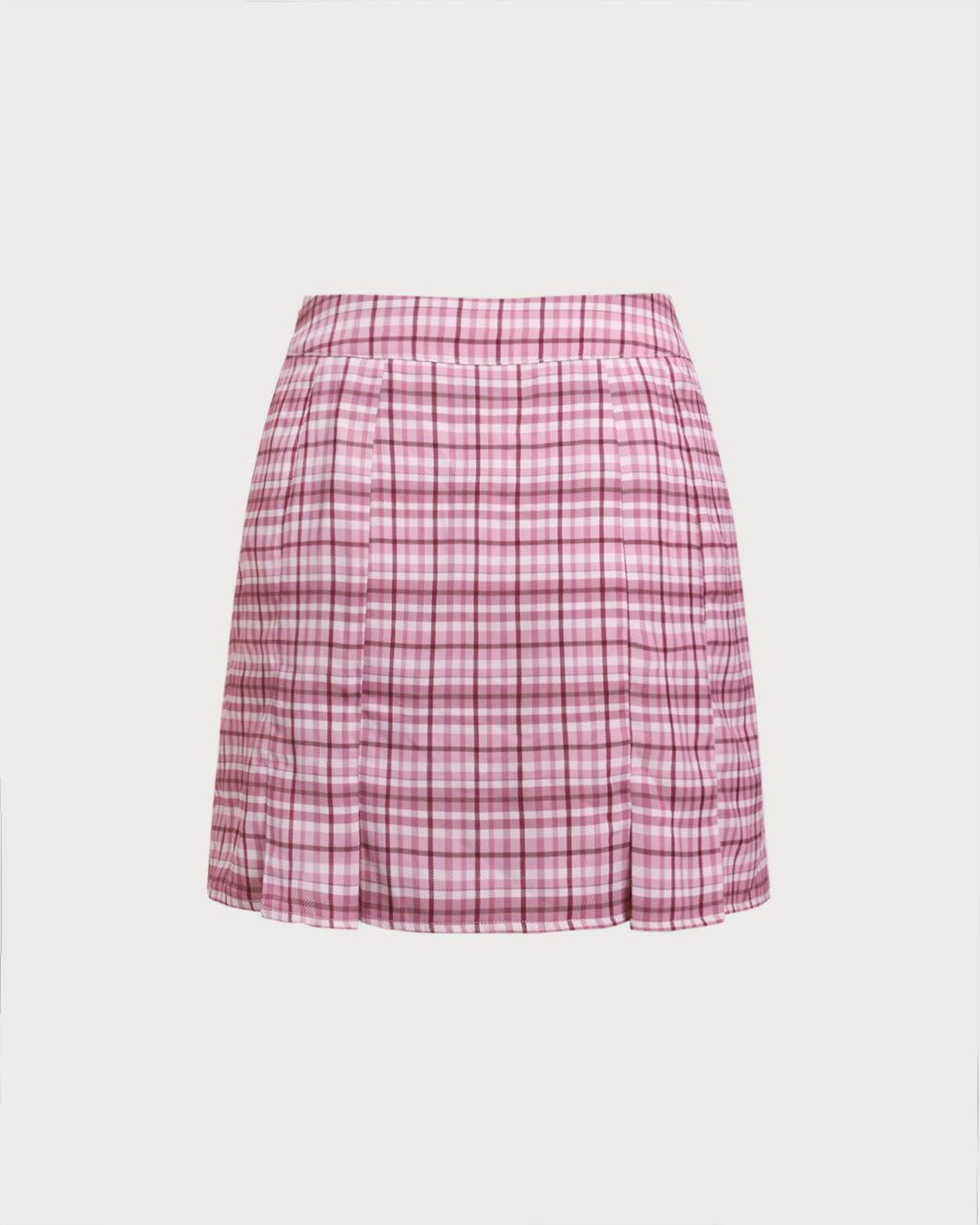 Pink Plaid Straight Mini Skirt Product Image