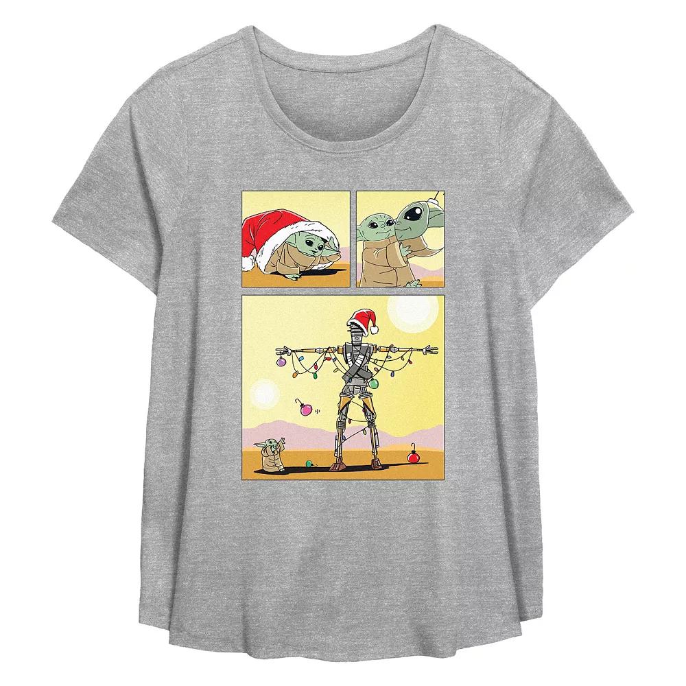 Plus Size Star Wars The Mandalorian The Child Christmas Robot Flowy Graphic Tee, Womens Grey Gray Product Image