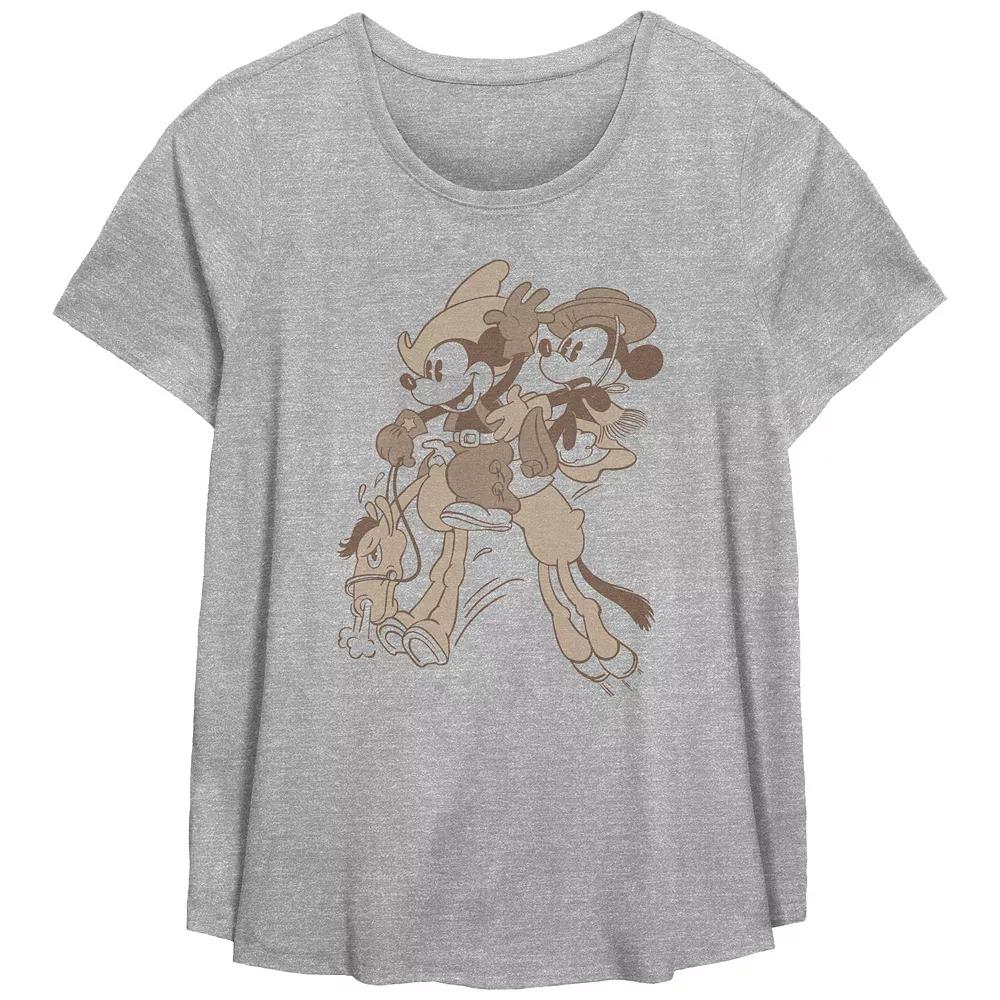Disney's Mickey Mouse And Minnie Mouse Wild Horse Ride Plus Size Flowy Graphic Tee, Women's, Size: 4XL, Grey Gray Product Image