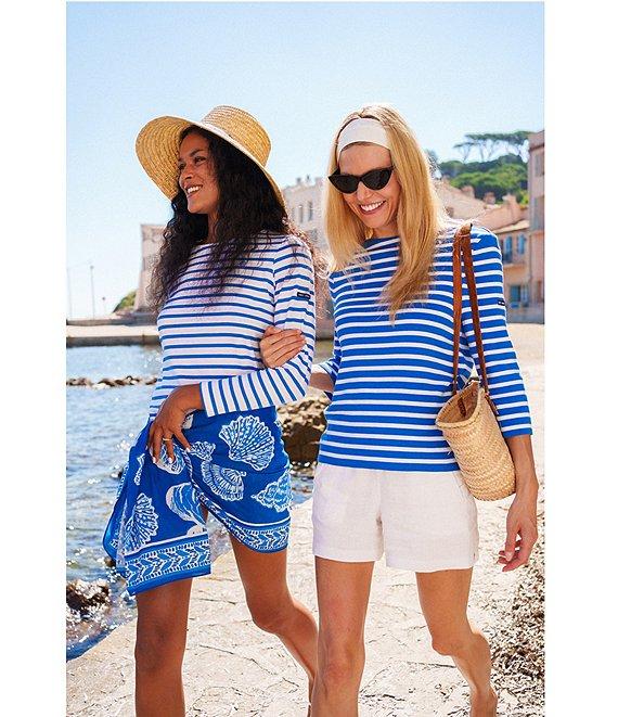 Lilly Pulitzer x Saint James Minquidame Contrast Stripe Round Neck Long Sleeve Cotton Tee Product Image