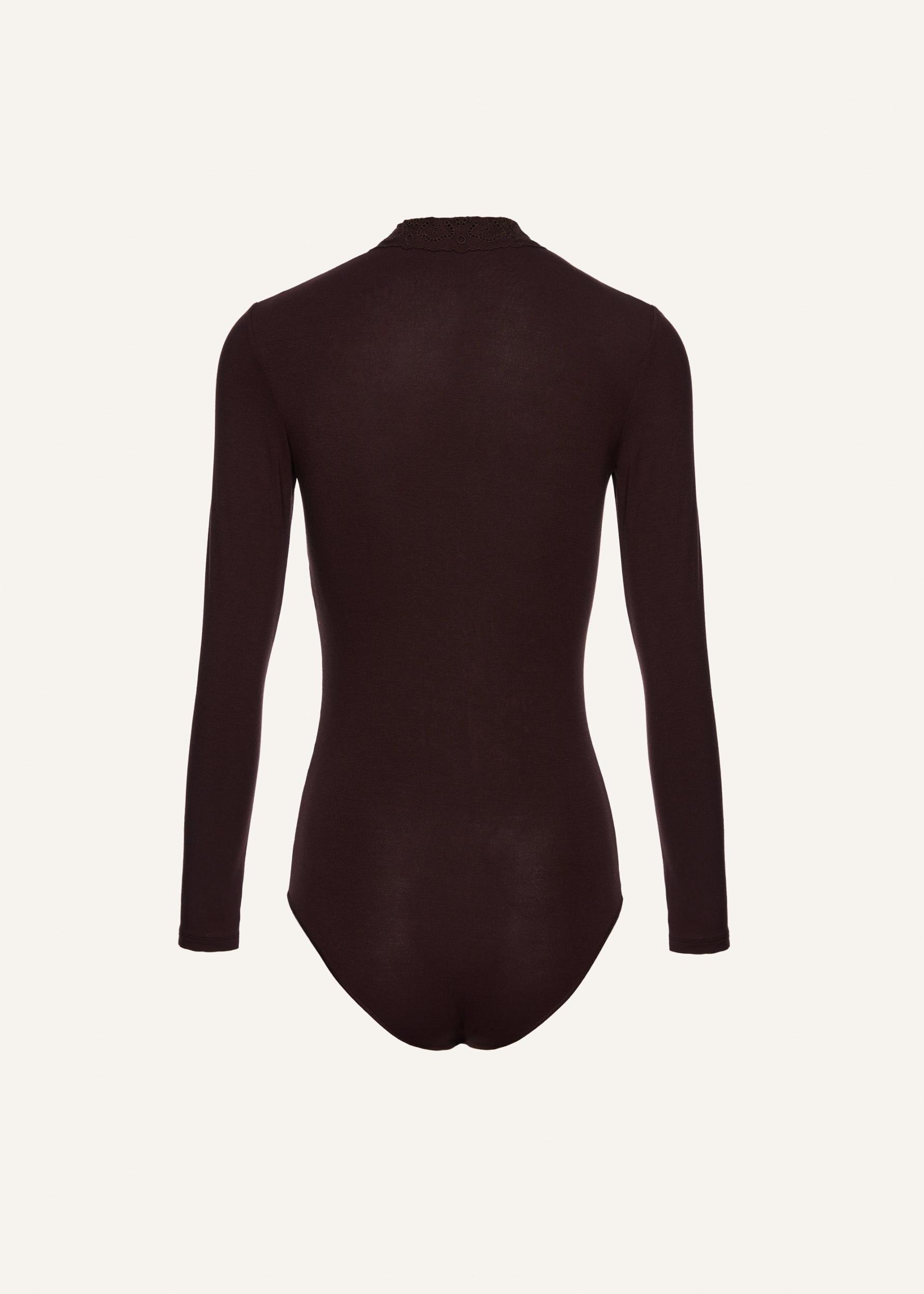 Long-sleeve tricot polo bodysuit in brown Product Image
