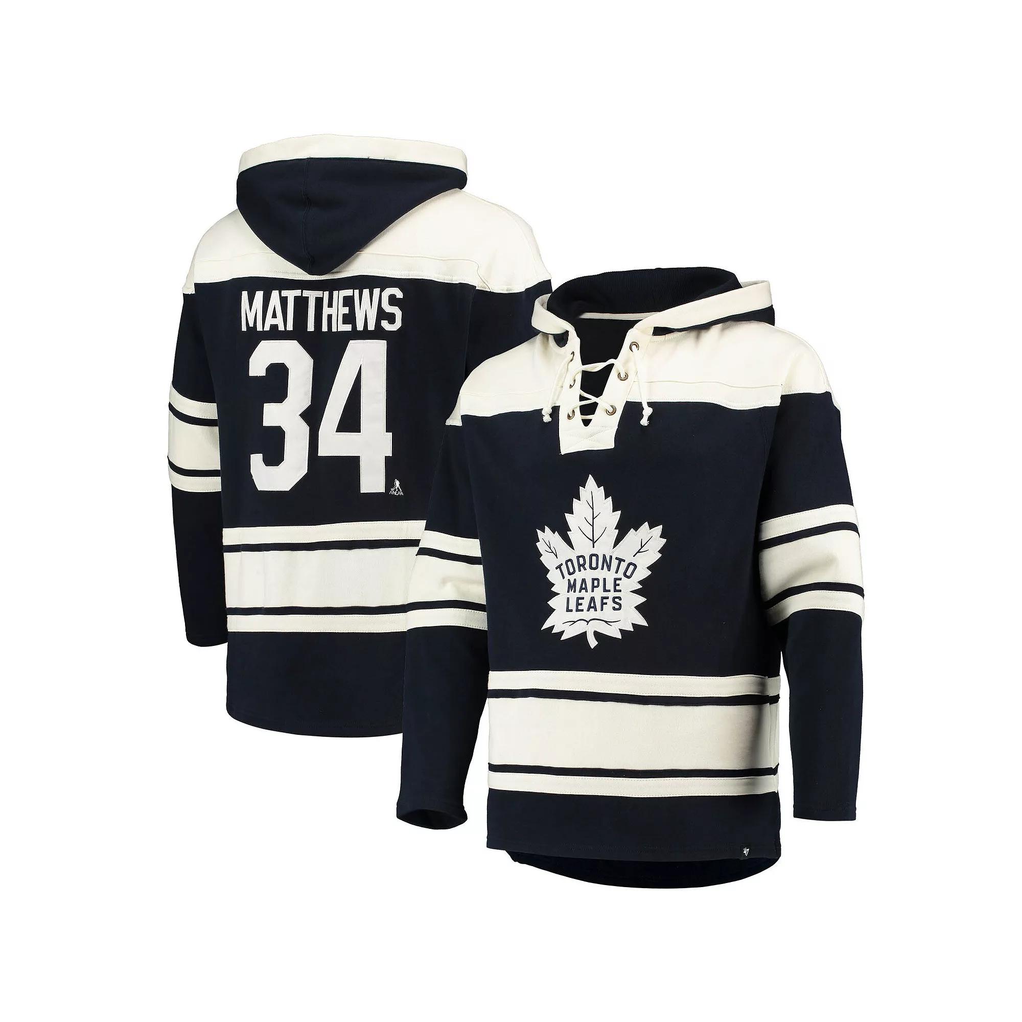 Men's '47 Auston Matthews Blue Toronto Maple Leafs Player Name & Number Lacer Pullover Hoodie, Size: 2XL, Mpl Blue Product Image