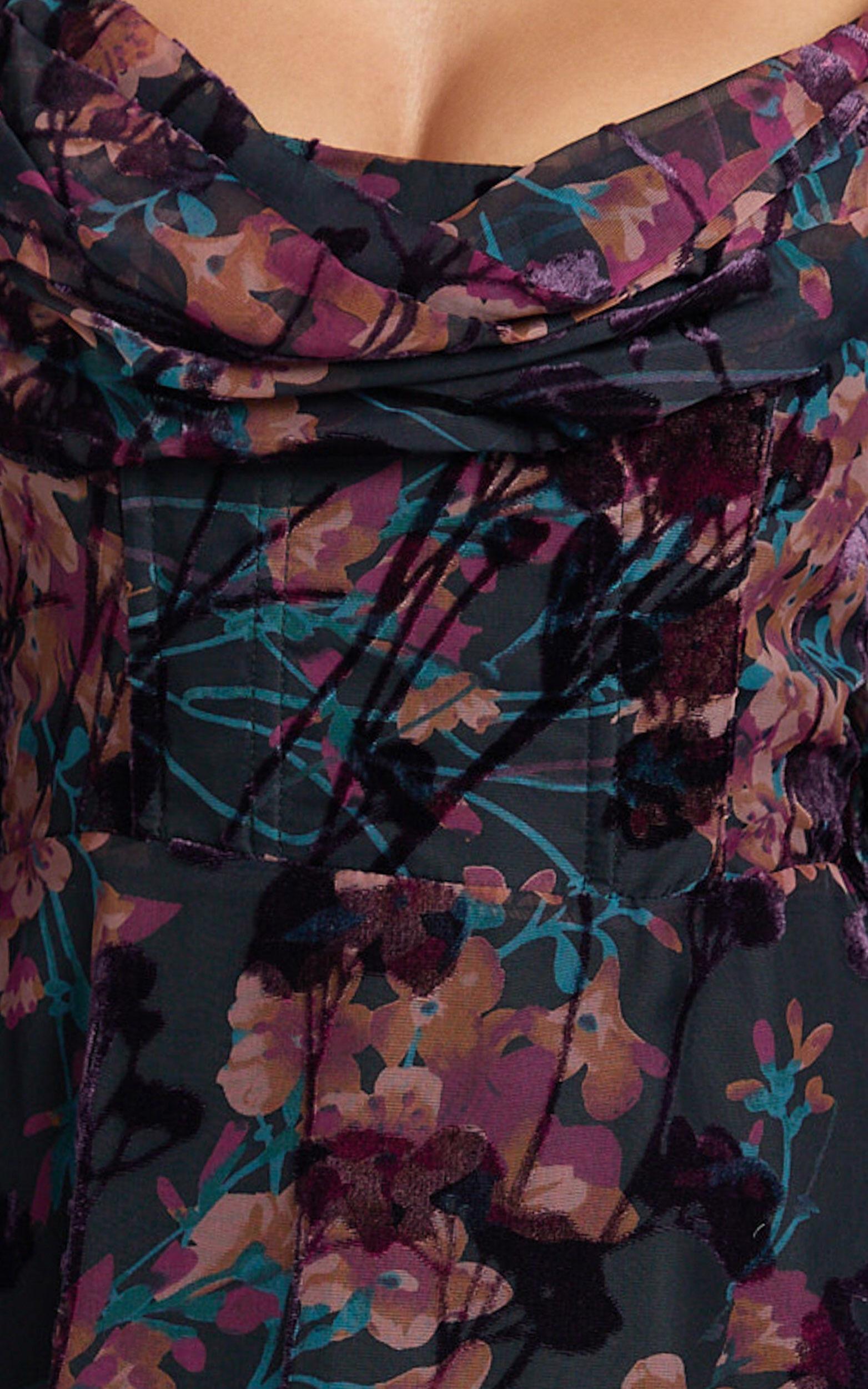 Jessell Mini Dress - Long Sleeve Cowl Corset Dress in Burnt Out Floral Product Image