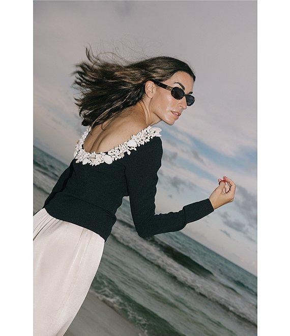 Antonio Melani x Elizabeth Damrich Seashell Crepe Boat Neck Long Sleeve Blouse Product Image