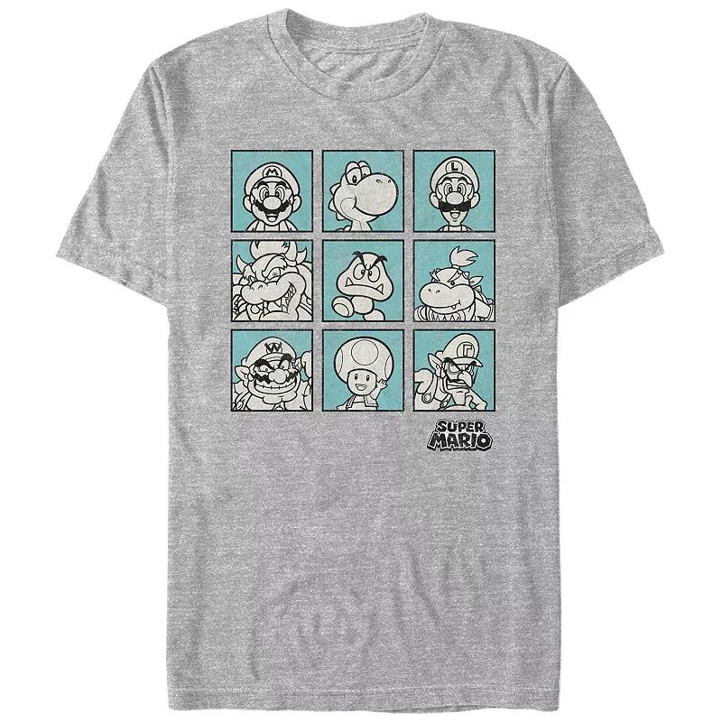 Men's Nintendo Super Mario Teal Character Boxes Graphic Tee,  Product Image