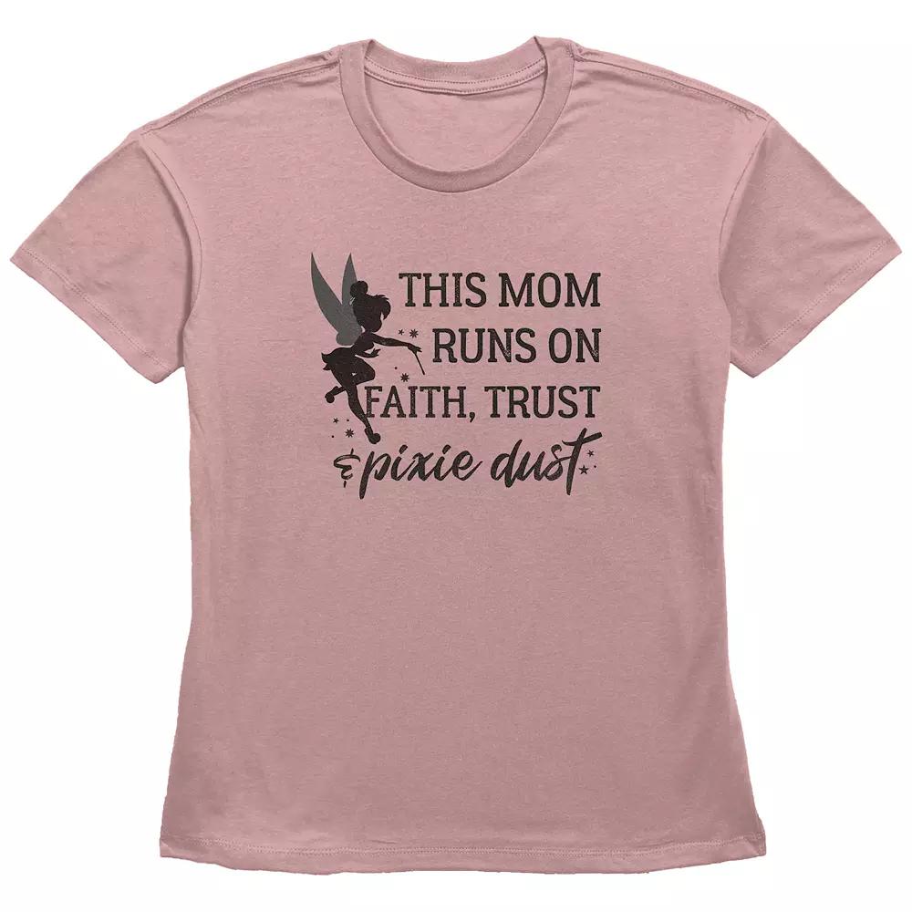Disney Tinker Bell Women's This Mom Runs On Faith Trust And Pixie Dust Basic Fit Graphic Tee, Size: Small, Desert Pink Product Image