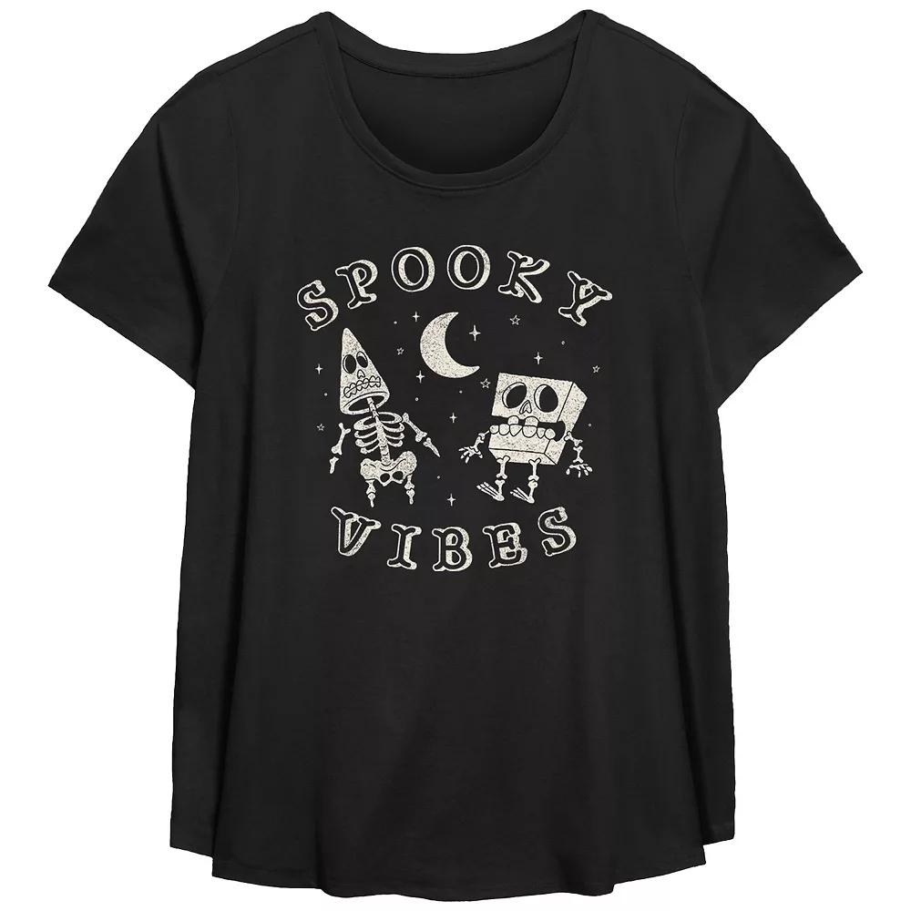 Plus Size Nickelodeon SpongeBob SquarePants And Patrick Spooky Vibes Flowy Graphic Tee, Women's, Size: 1XL, Black Product Image