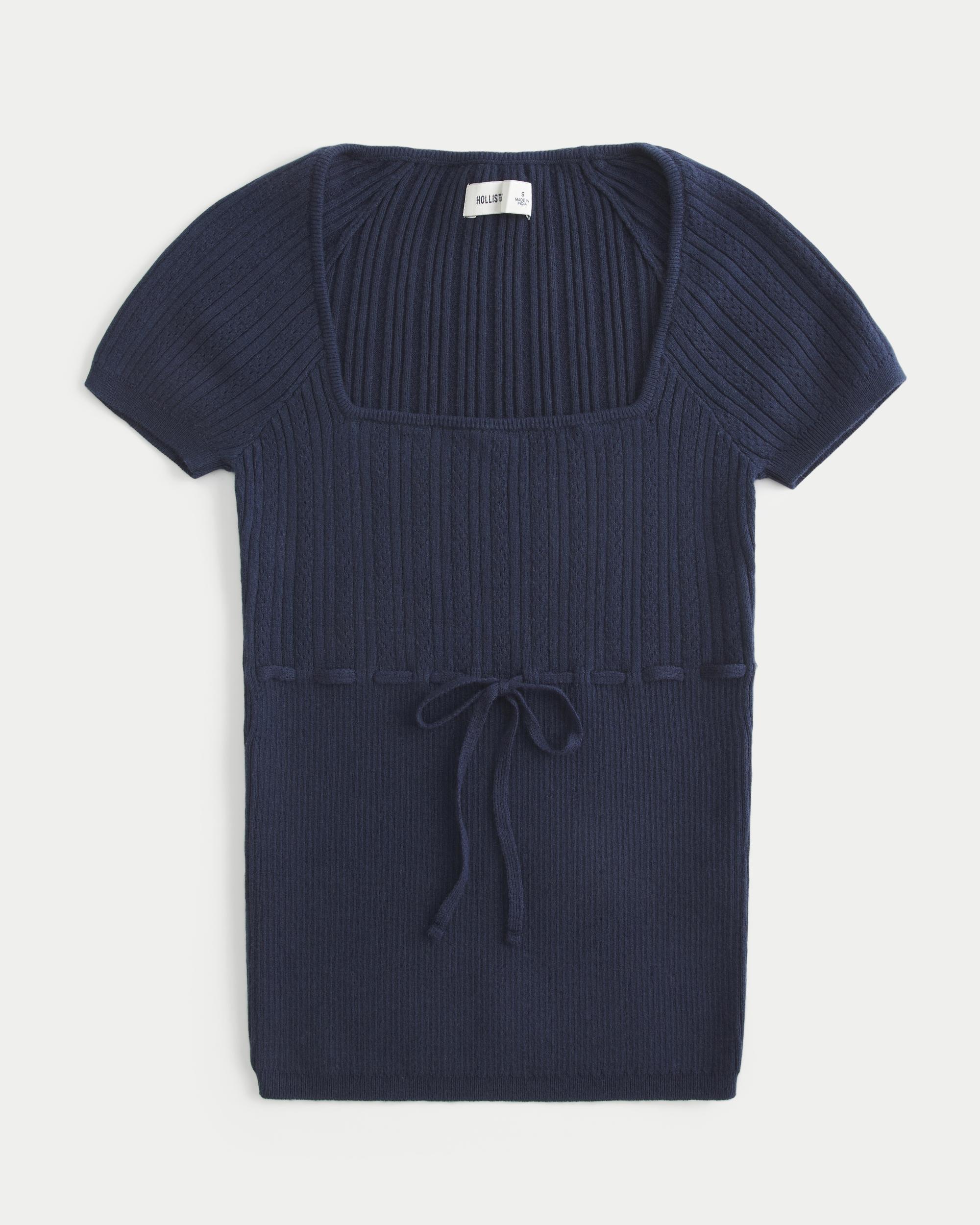 Short-Sleeve Square Neck Sweater Product Image
