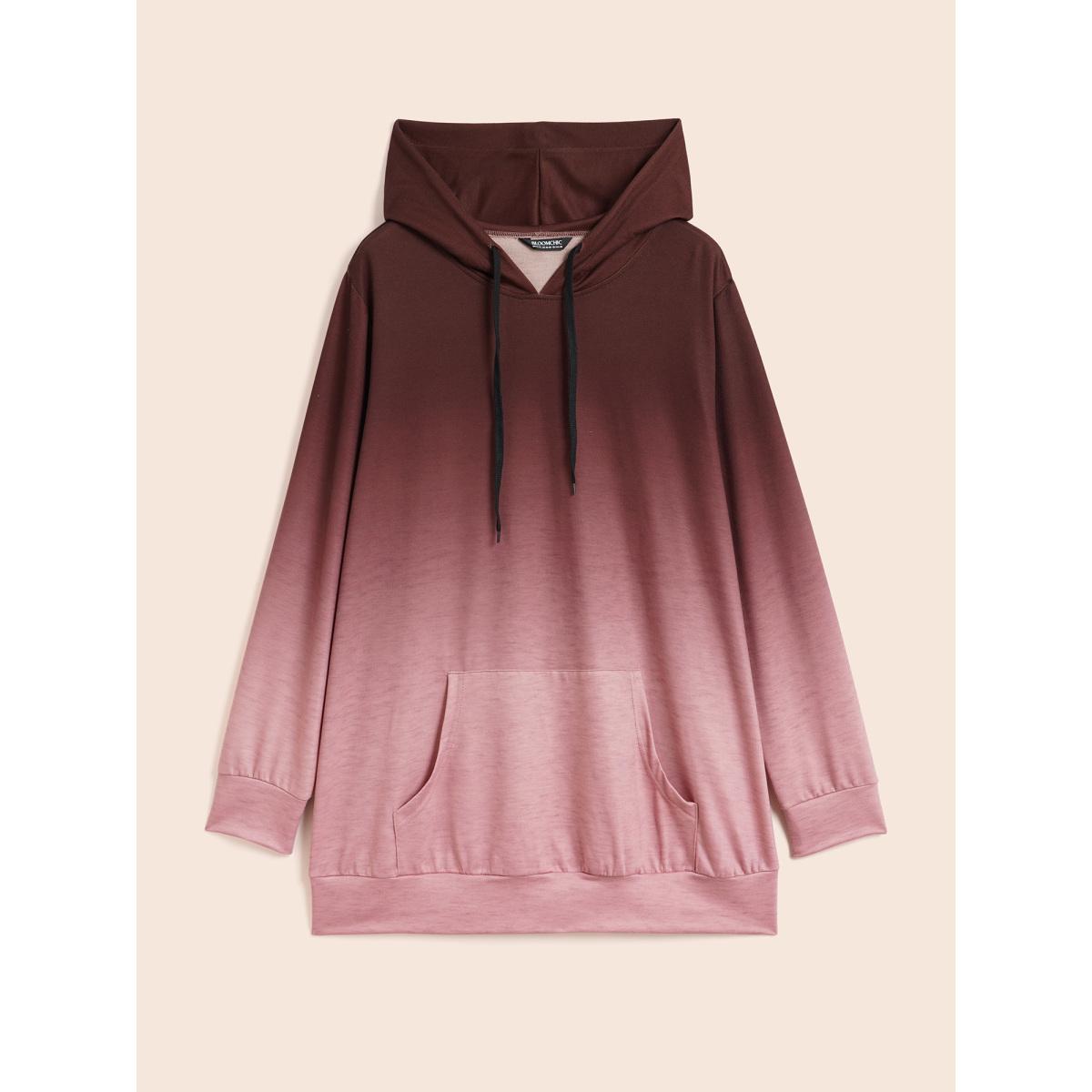 Plus Size Ombre Pocket Drawstring Hooded Sweatshirt Women Green Leisure Elastic cuffs Hooded Casual Sweatshirts BloomChic 22-24/3X Product Image