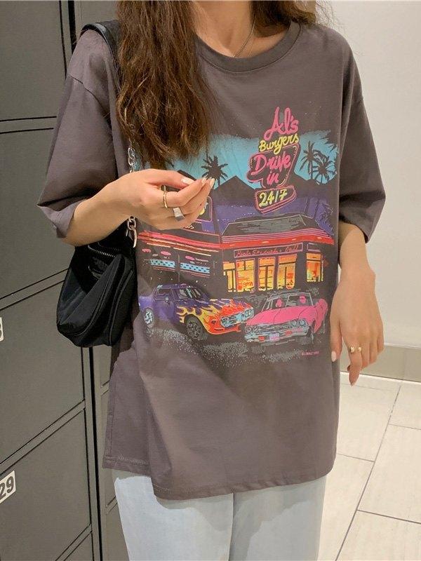Motel Graphic Short  Sleeve Oversized Tee Product Image