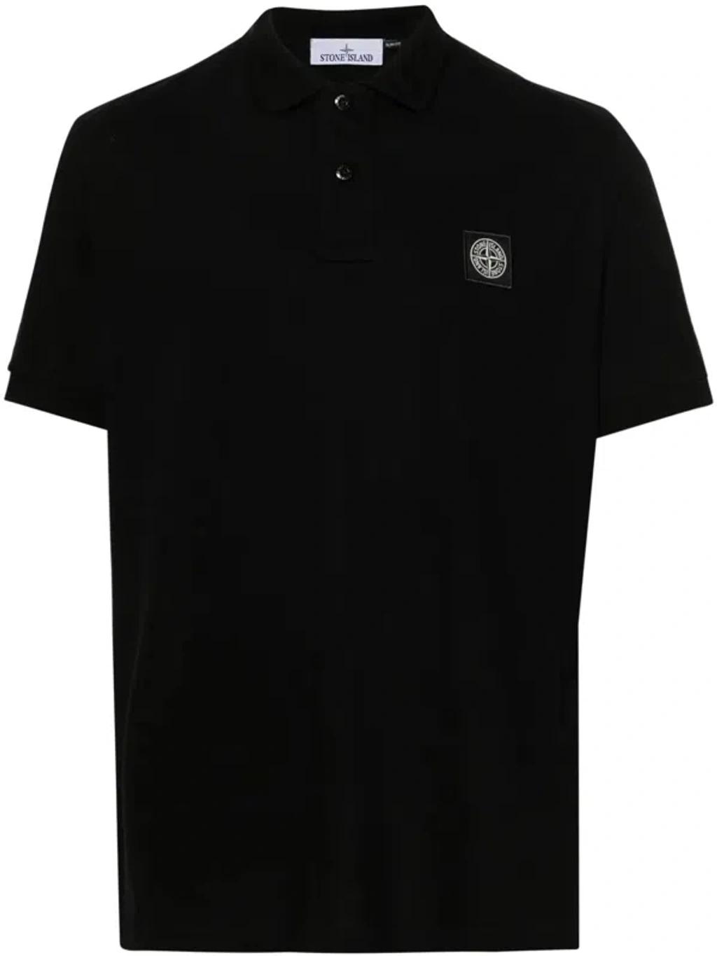 STONE ISLAND Mens Black Brand-patch Regular-fit Stretch-cotton Polo Shirt Xl Product Image