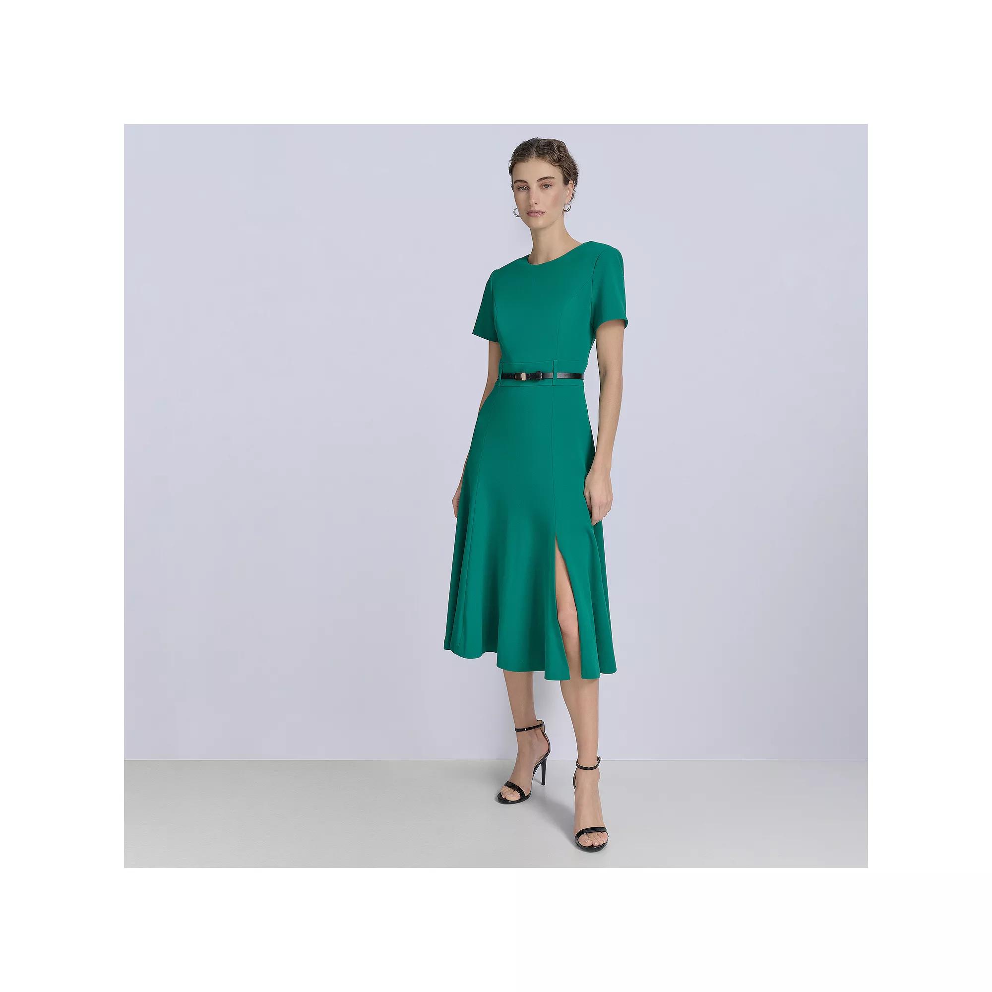 Women's Andrew Marc Short Sleeve Belted Midi Dress, Size: 4, Meadow Product Image