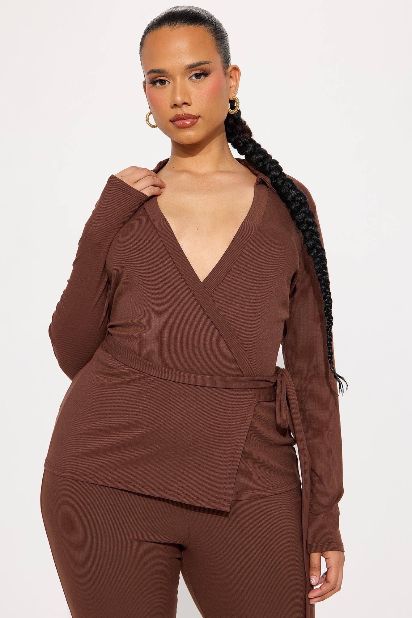 Cindy Wrap Top And Legging Set - Chocolate Product Image