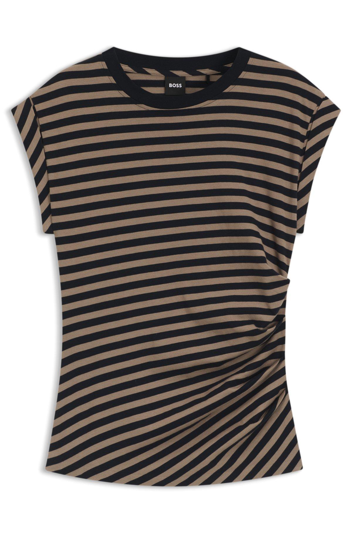 BOSS - Striped top in cotton jersey with gathered waist - Patterned Product Image