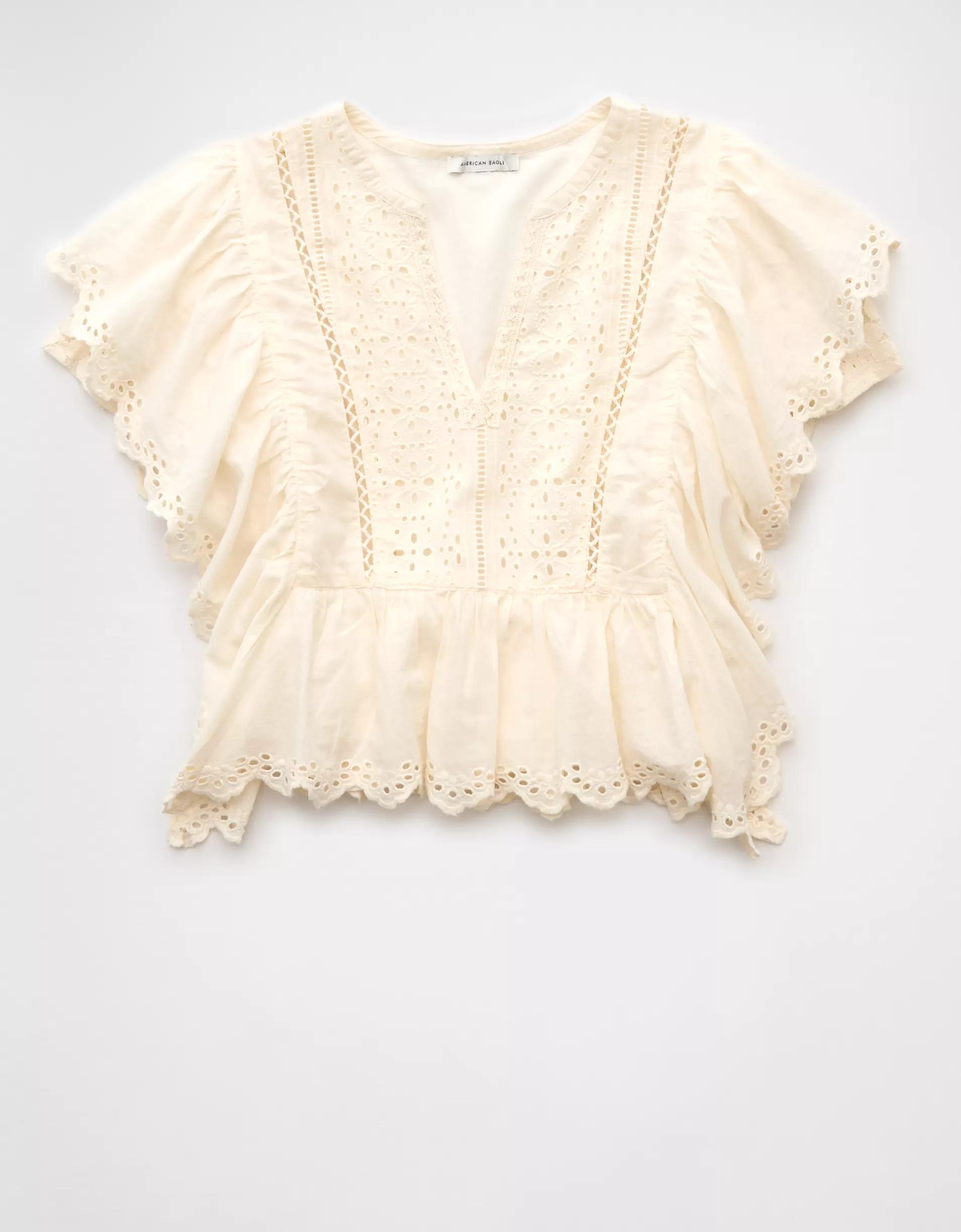 AE Notch Neck Ruffle Blouse Womens Product Image