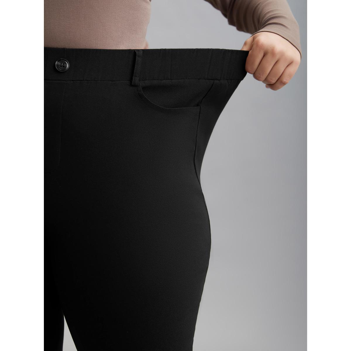 Plus Size No-Waist Gap Decorative Placket Skinny Pants Women Black Elegant Skinny Mid Rise Everyday Pants BloomChic 18-20/2X Product Image