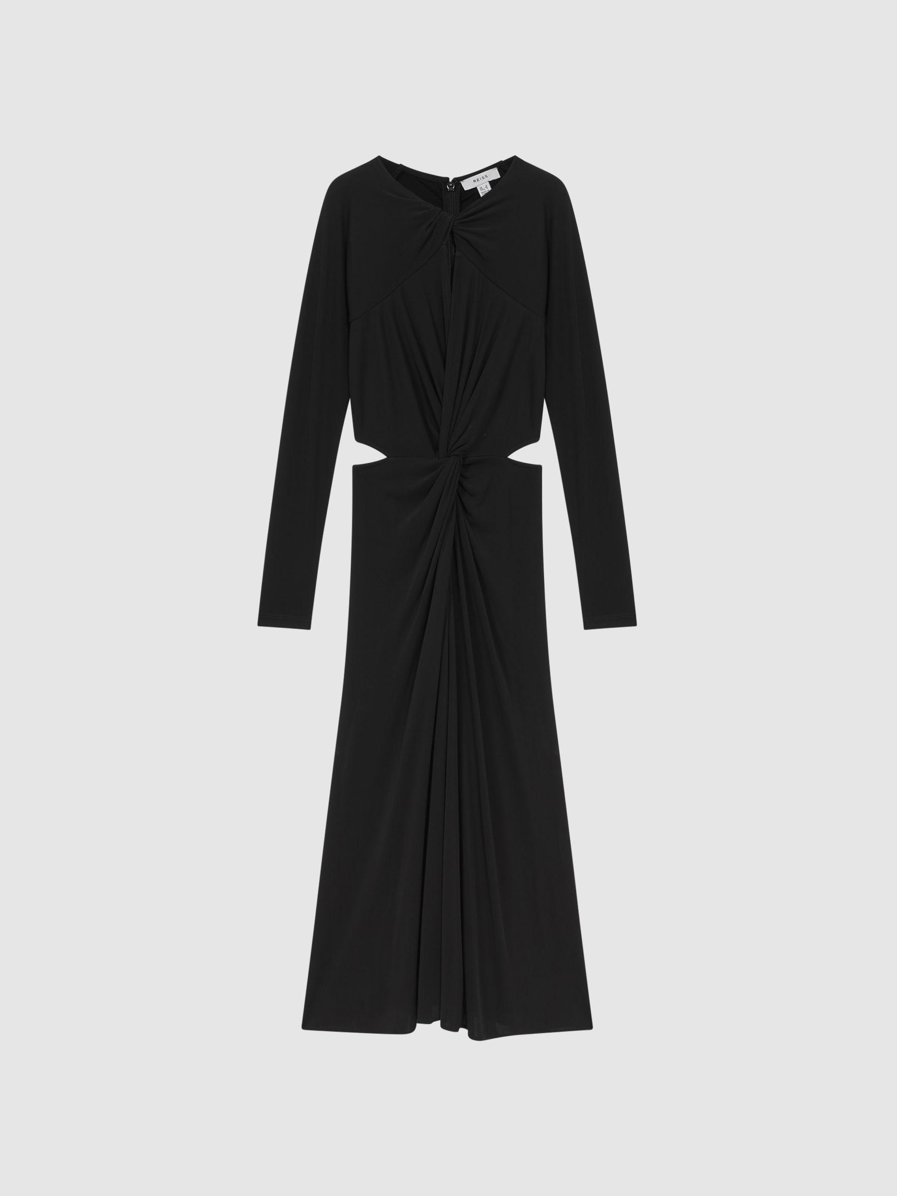 Twist Cut-Out Midi Dress in Black Product Image