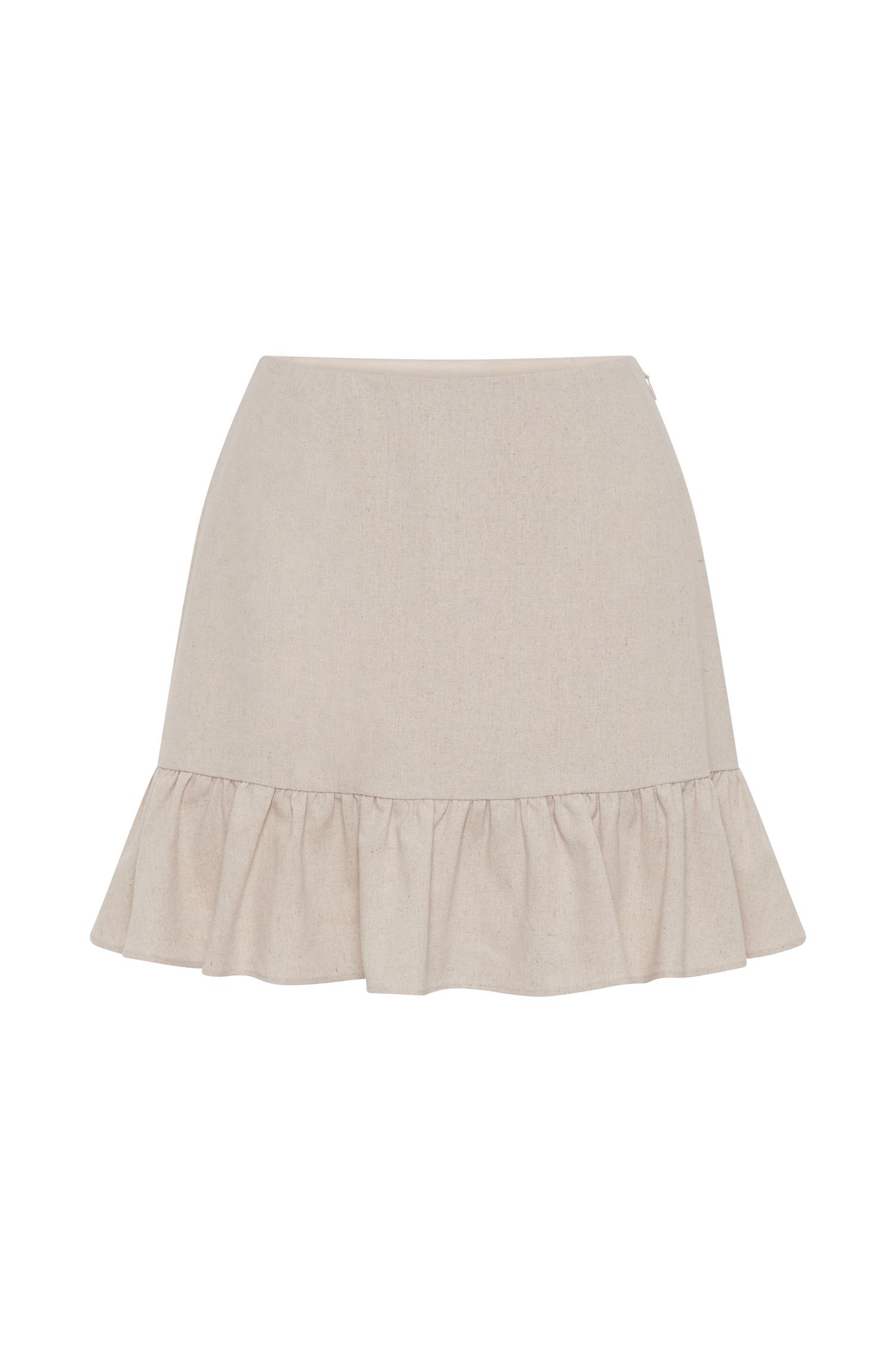 Delfina Linen Mini Skirt With Ruffle - Natural Product Image