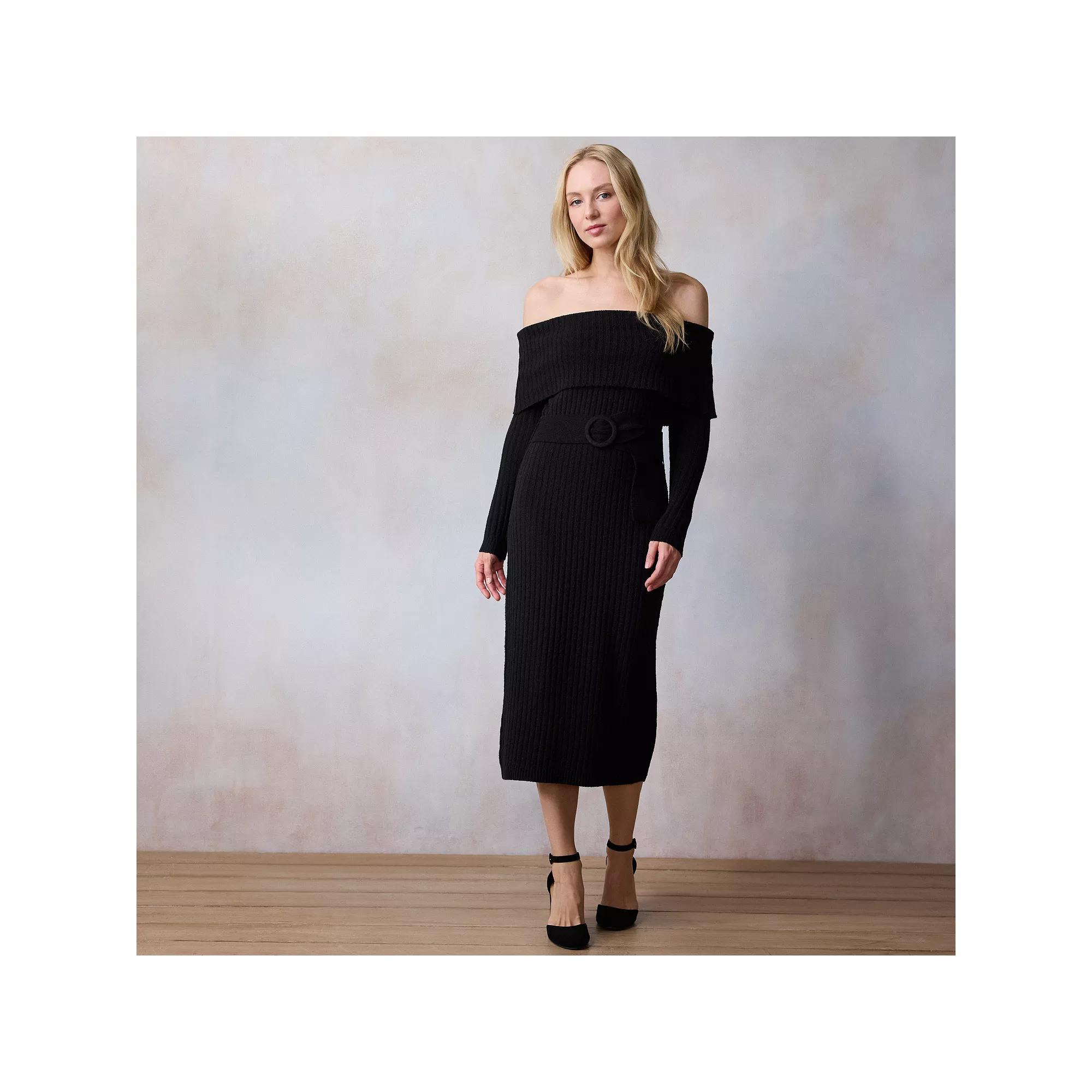 Women's LC Lauren Conrad Off The Shoulder Sweater Dress, Size: Large, Black Product Image